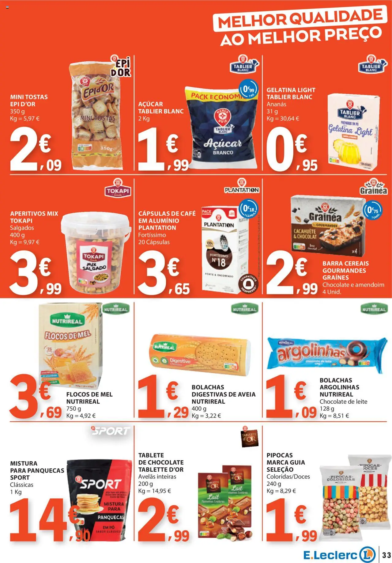E.Leclerc folheto │ válido de 14.08.2025 | Página: 33 | Produtos: Avelãs, Panquecas, Leite, Mel