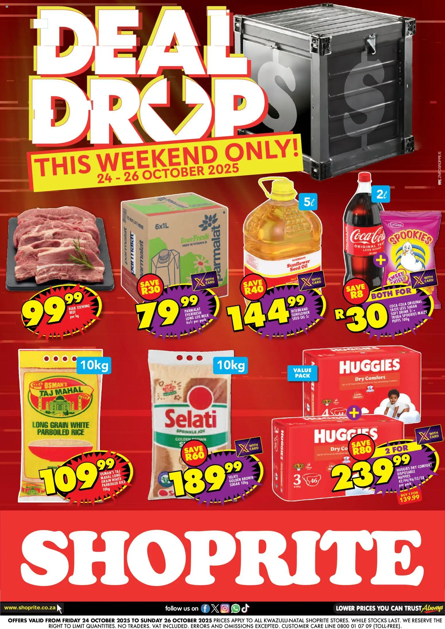 New Shoprite catalogue – valid from 24.10.2025 | Page: 1 | Products: Milk, Oil, Sugar, Nappies