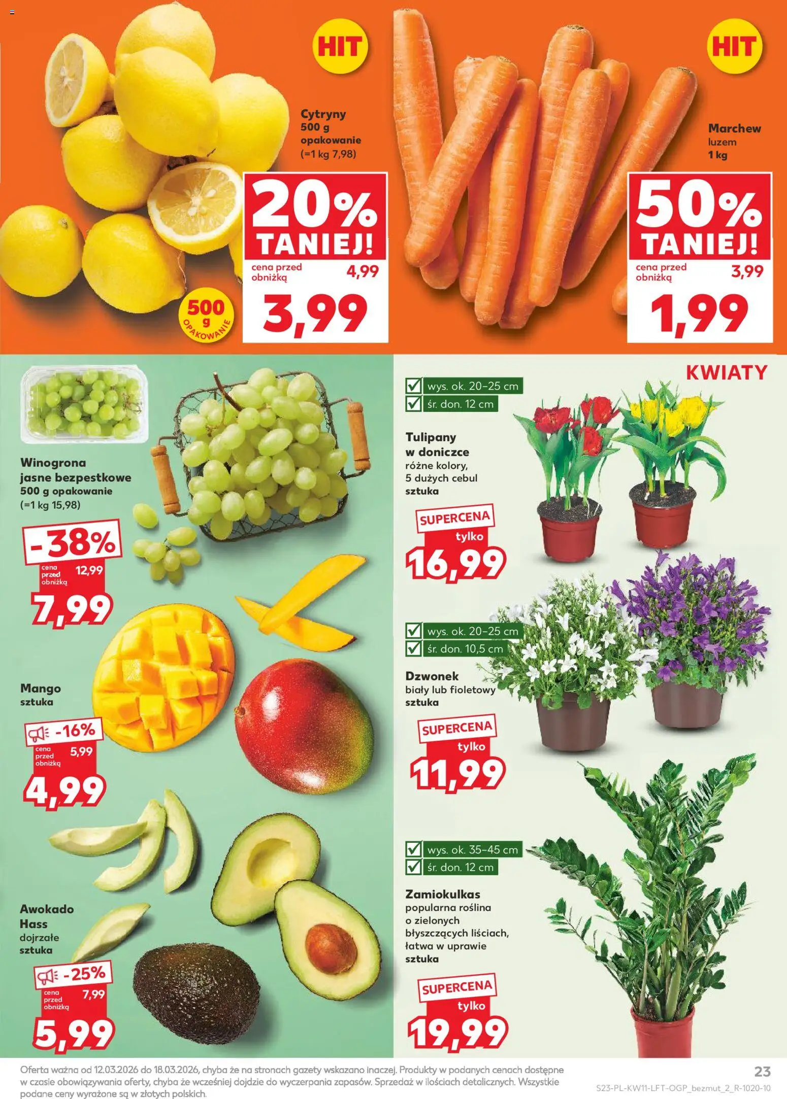 Kaufland gazetka od 12.03.2026 | Strona: 23 | Produkty: Mango, Winogrona, Cytryny, Awokado