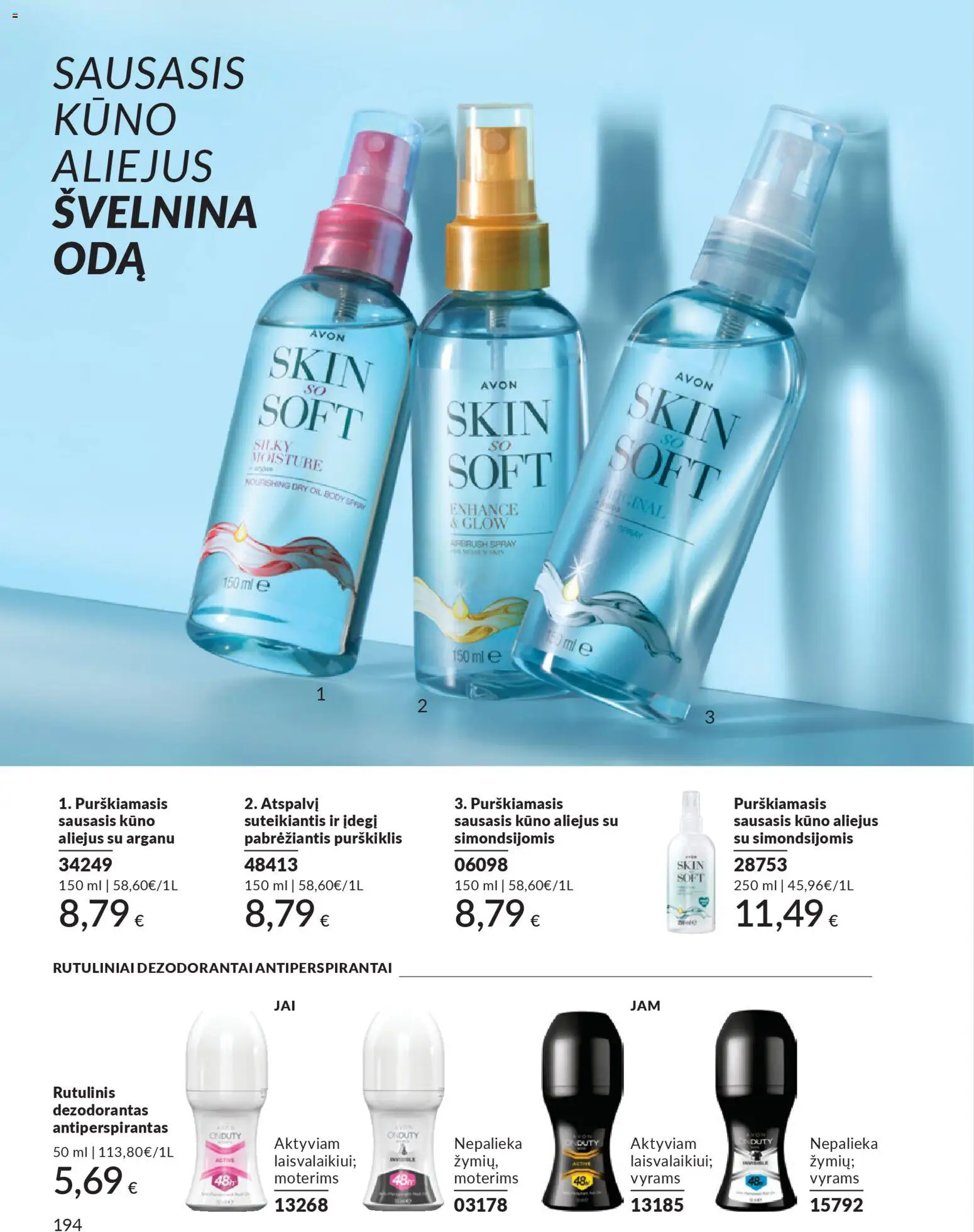 AVON akcijos nuo 01.11.2025 | Puslapis: 194 | Prekių: Rutulinis dezodorantas, Aliejus, Dezodorantas, Antiperspirantas