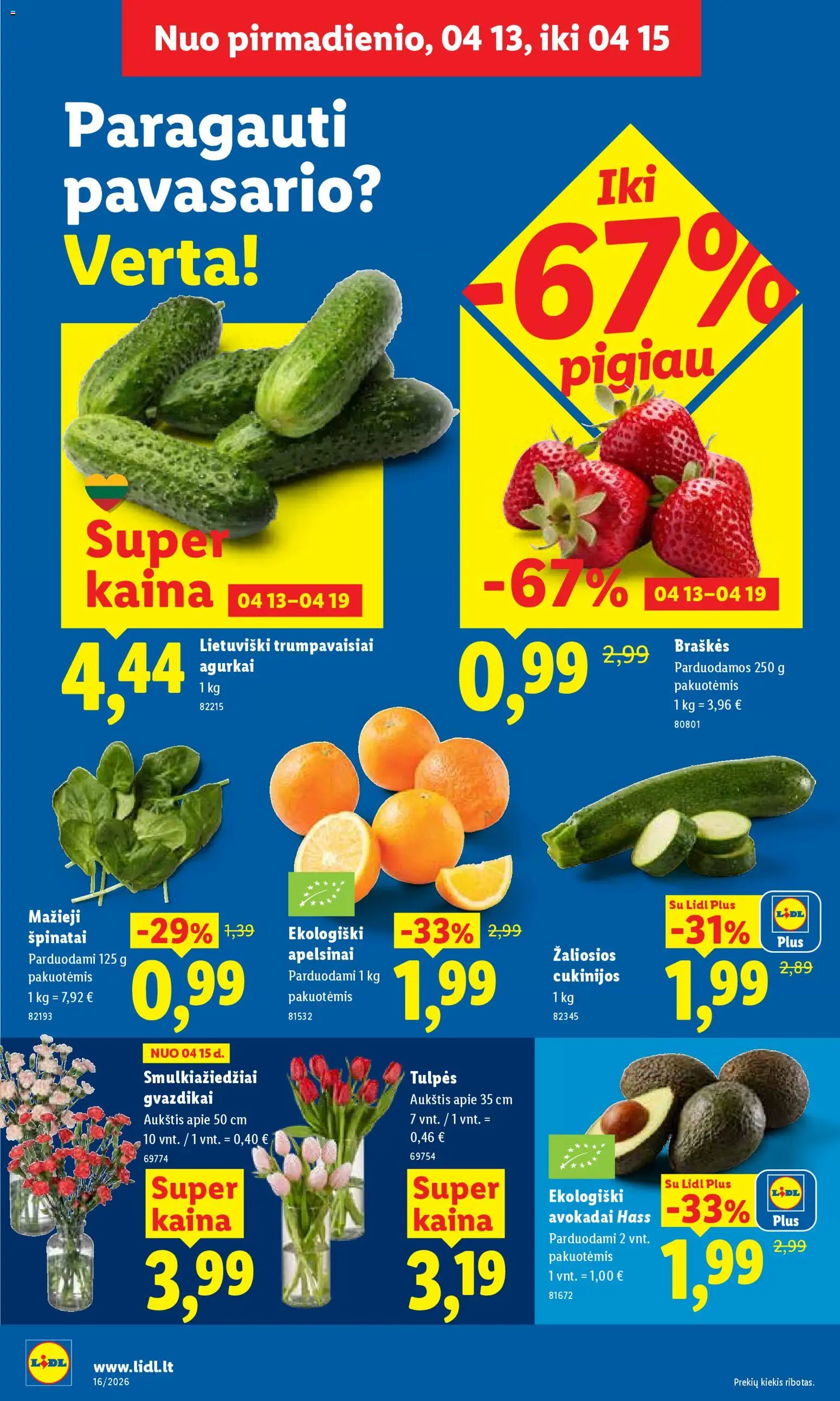 LIDL akcijos nuo 13.04.2026 | Puslapis: 4 | Prekių: Agurkai, Avokadai, Apelsinai, Braškės