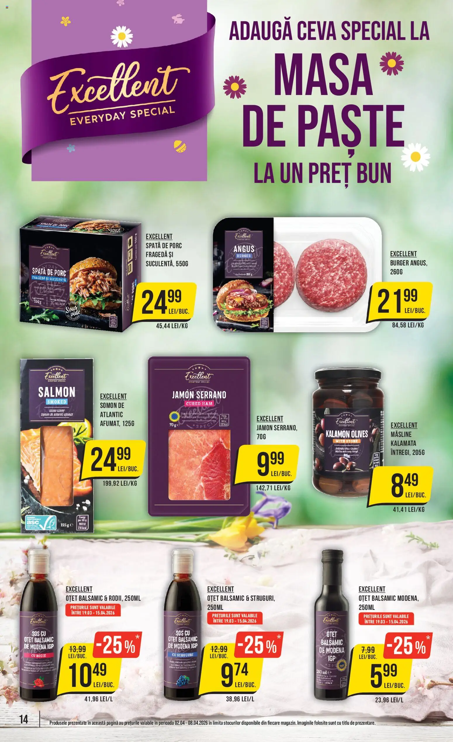 Noul catalog Mega Image – valabil de la 02.04.2026 | Pagină: 14 | Produse: Struguri, Măsline, Paste, Burger