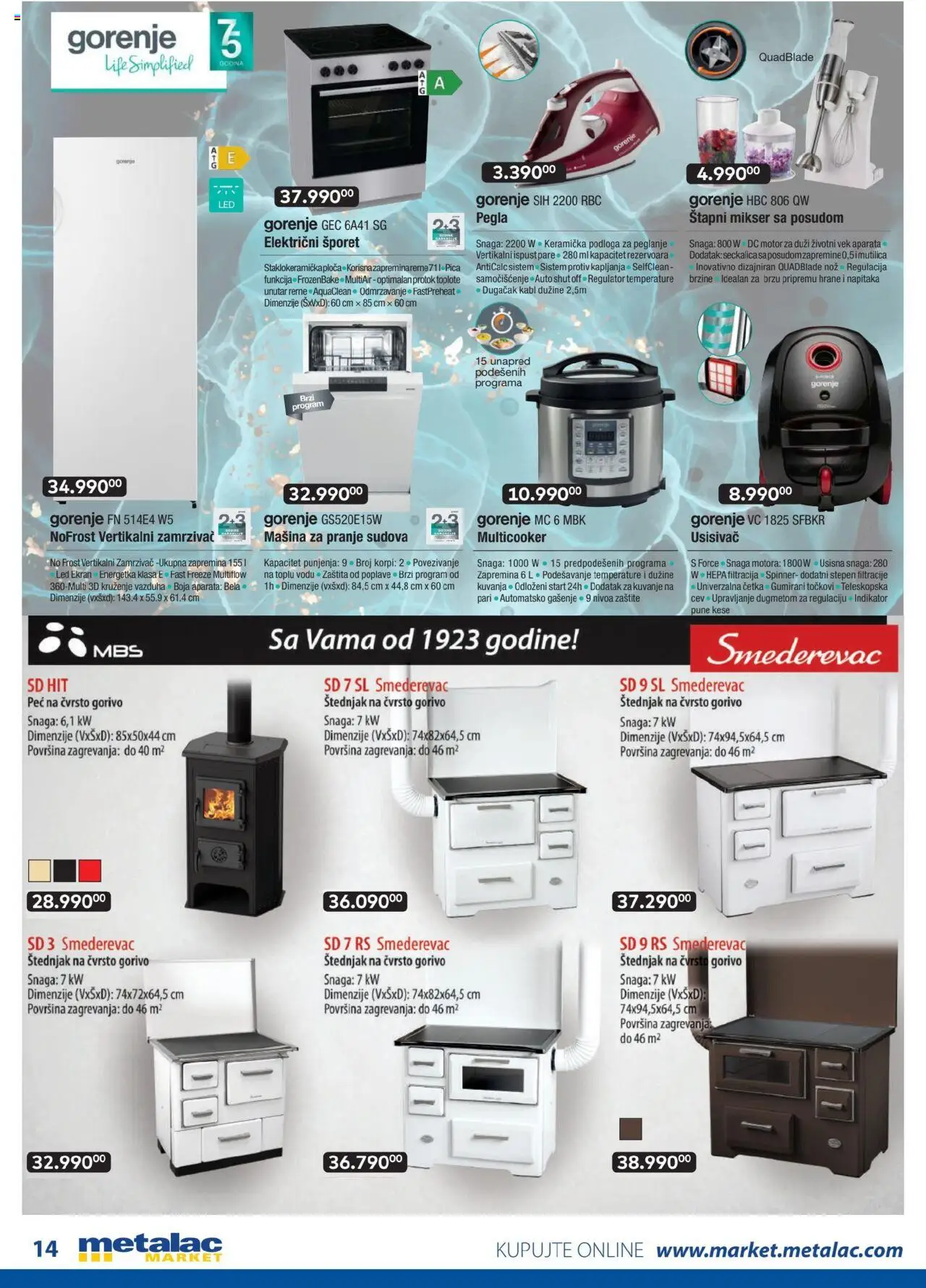 Metalac Market katalog - važi od 01.10.2025 | Strana: 14 | Proizvode: Usisivač, Štapni mikser, Seckalica, Šporet