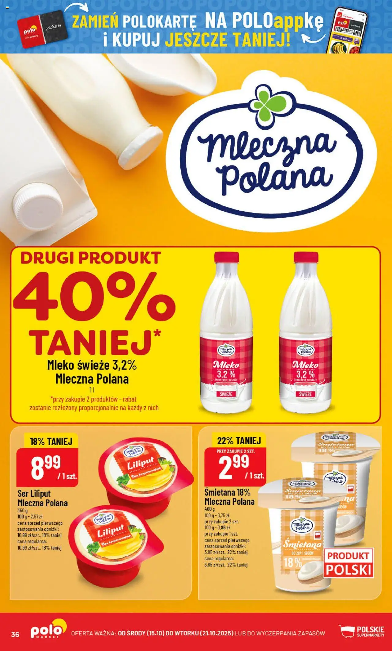 POLOmarket Gazetka od 15.10.2025 | Strona: 36 | Produkty: Mleko, Ser, Śmietana