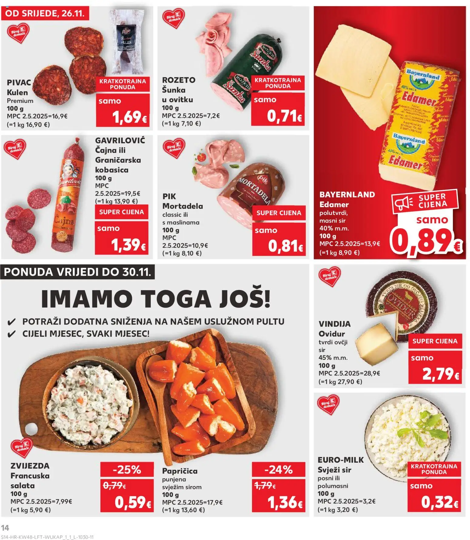 Kaufland katalog | vrijedi od 26.11.2025 | Stranica: 14 | Proizvodi: Šunka, Mortadela, Salata, Kulen