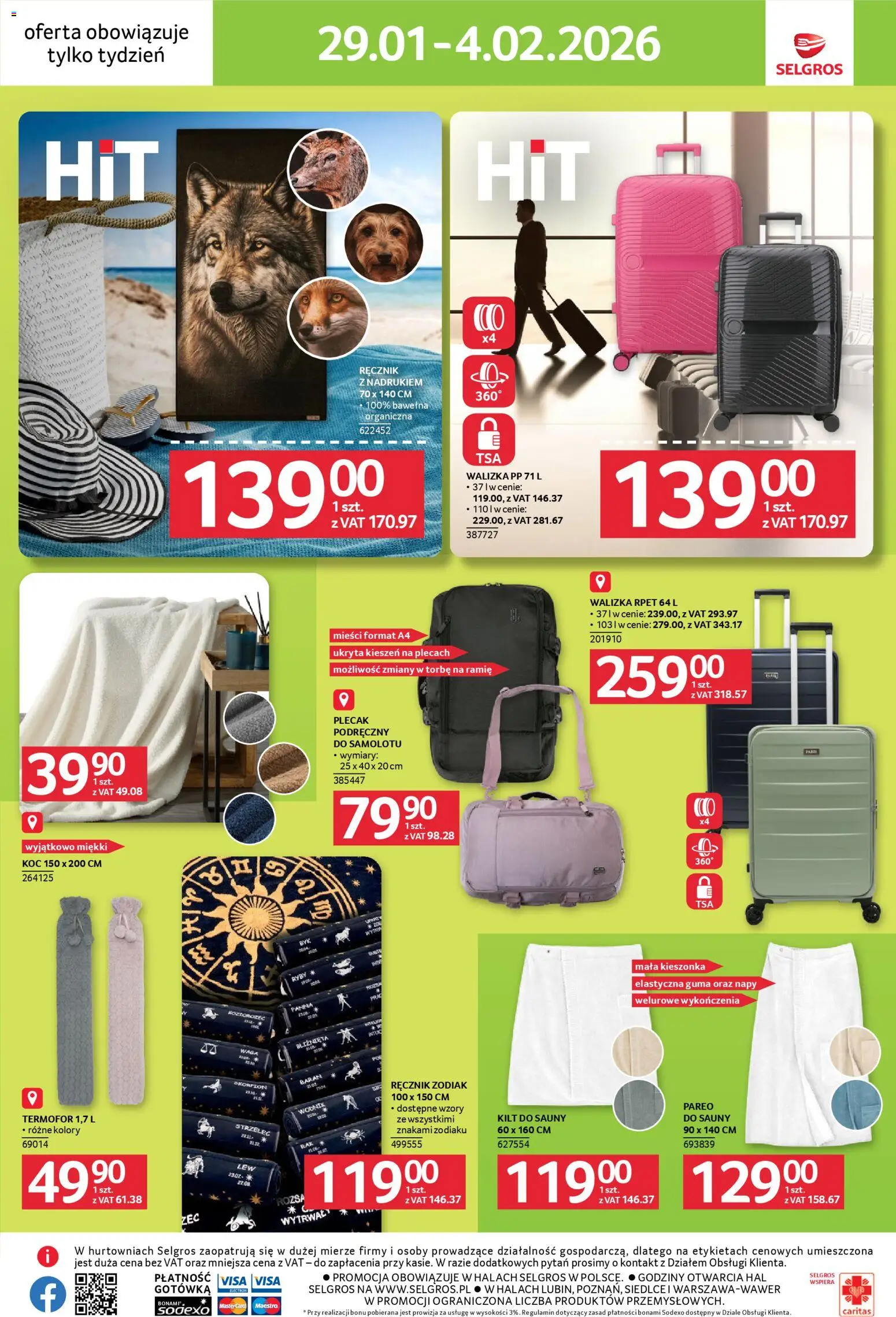 Selgros cash&carry Gazetka - Jeszcze więcej super promocji od 29.01.2026 | Strona: 10 | Produkty: Plecak, Walizka, Koc, Ryby