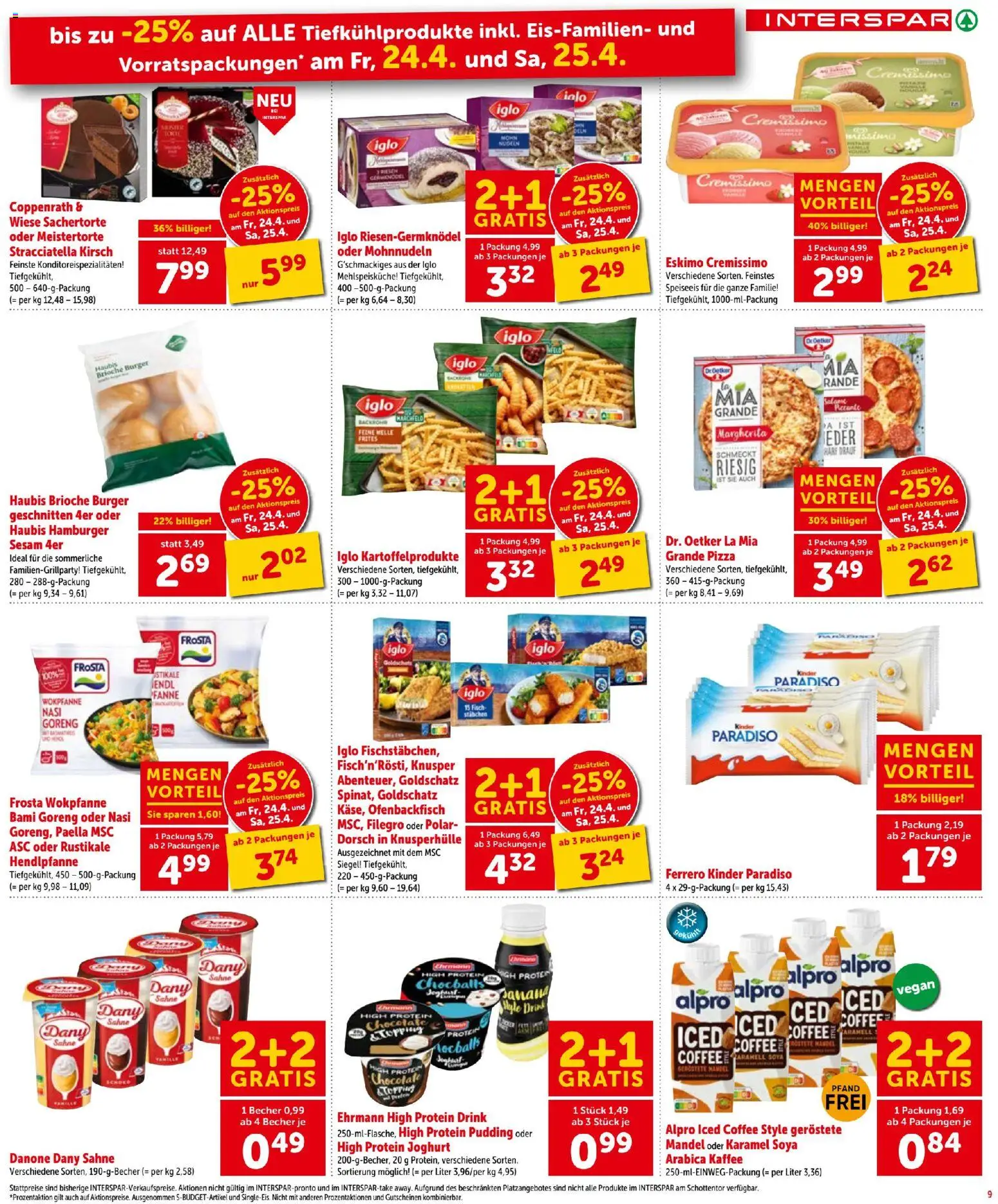 Interspar - Flugblatt gültig ab 23.04.2026 | Seite: 9 | Produkte: Sahne, Joghurt, Kaffee, Nudeln