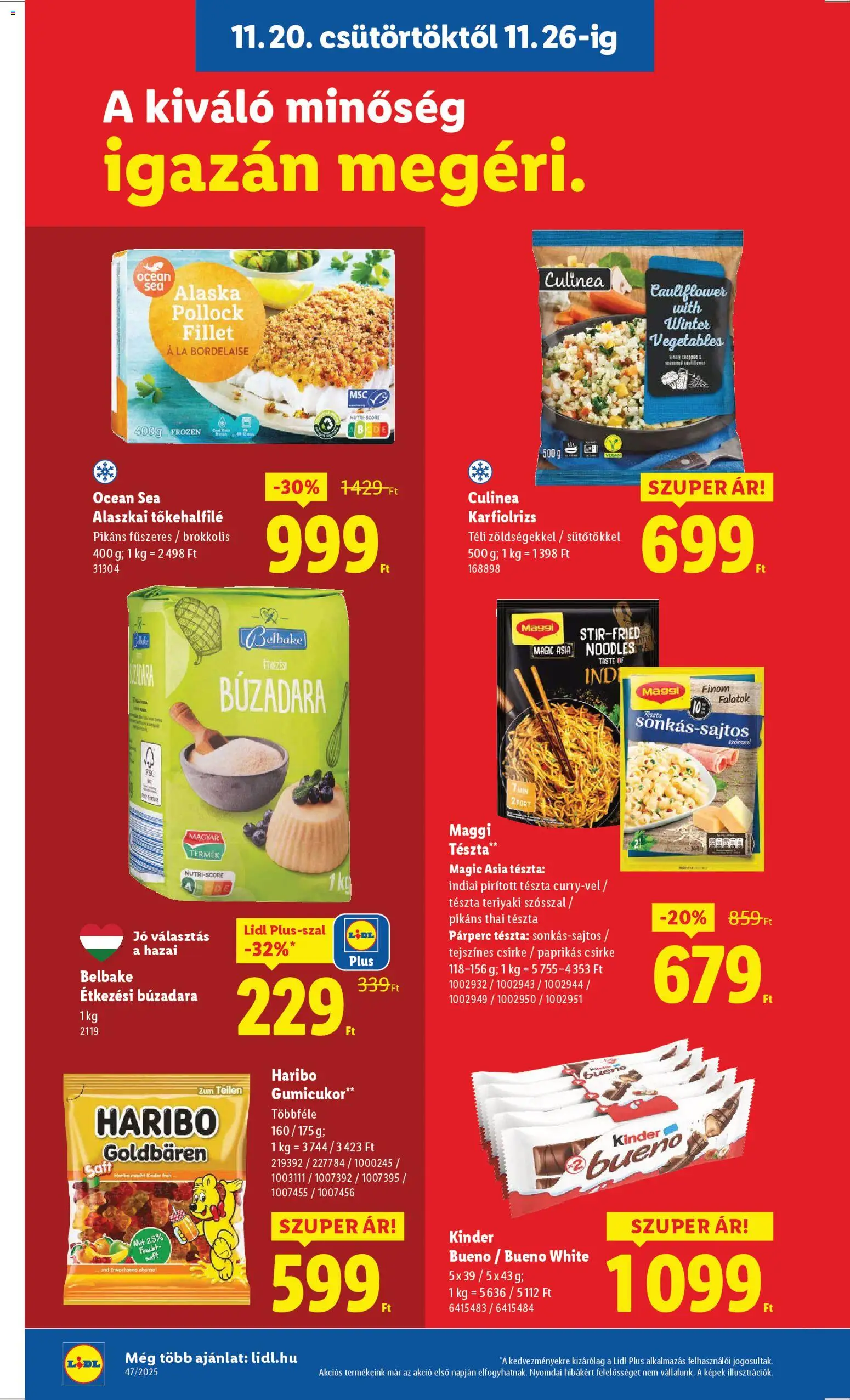 Lidl akciós ujság - amely érvényes a következő dátumtól: 20.11.2025 | Oldal: 12 | Termékek: Gumicukor, Alaszkai tőkehalfilé, Maggi, Tészta