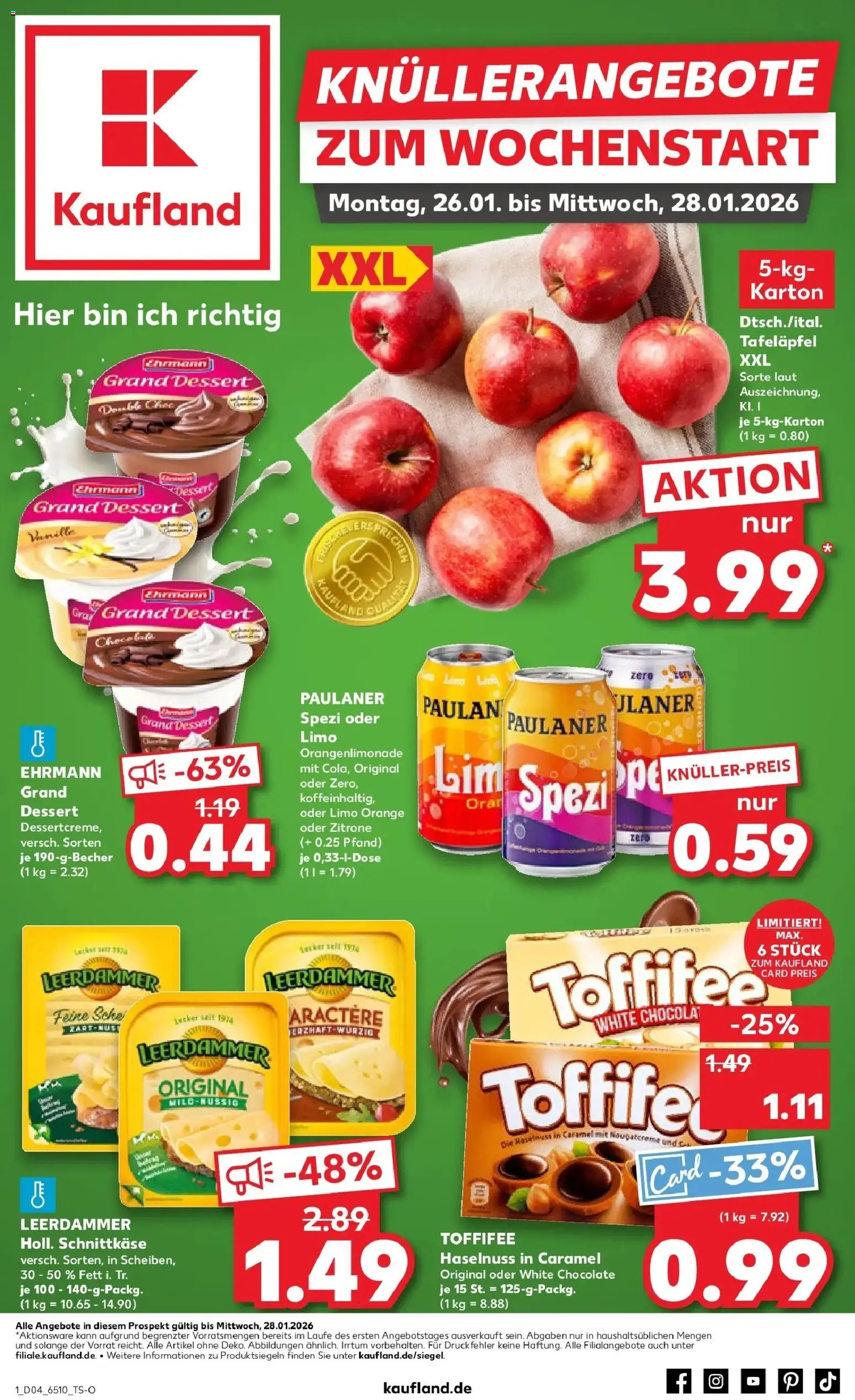 Prospekt Kaufland ab 25.01.2026 » Angebote Online zum Blättern | Seite: 1 | Produkte: Paulaner spezi, Leerdammer, Toffifee, Paulaner
