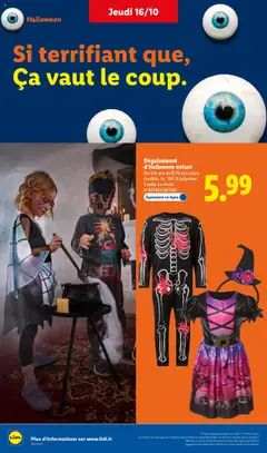 LIDL - Prévisualisation de Déguisement d'Halloween enfant, Du 4/6 ans au 8/10 ans selon modèle. Ex. 100% polyester. L'unité au choix. n°487481/487482 valide à partir de 16.10.2025 | Page: 24 | Produits: Déguisement D'Halloween, Costume