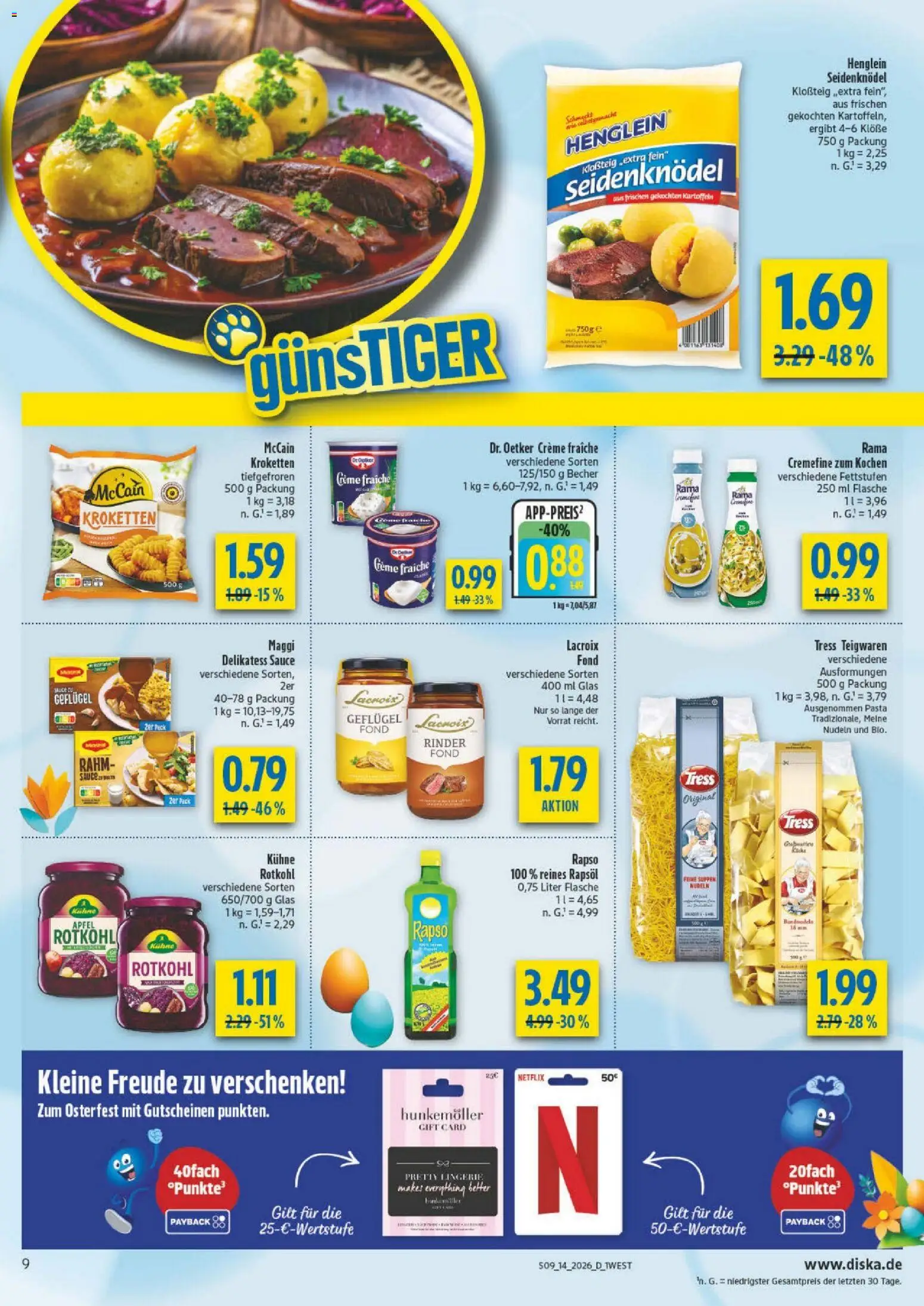 Diska - Diska Angebote Bayern KW14 – gültig ab 30.03.2026 | Seite: 9 | Produkte: Rama, Rapsöl, Rama cremefine, Pasta