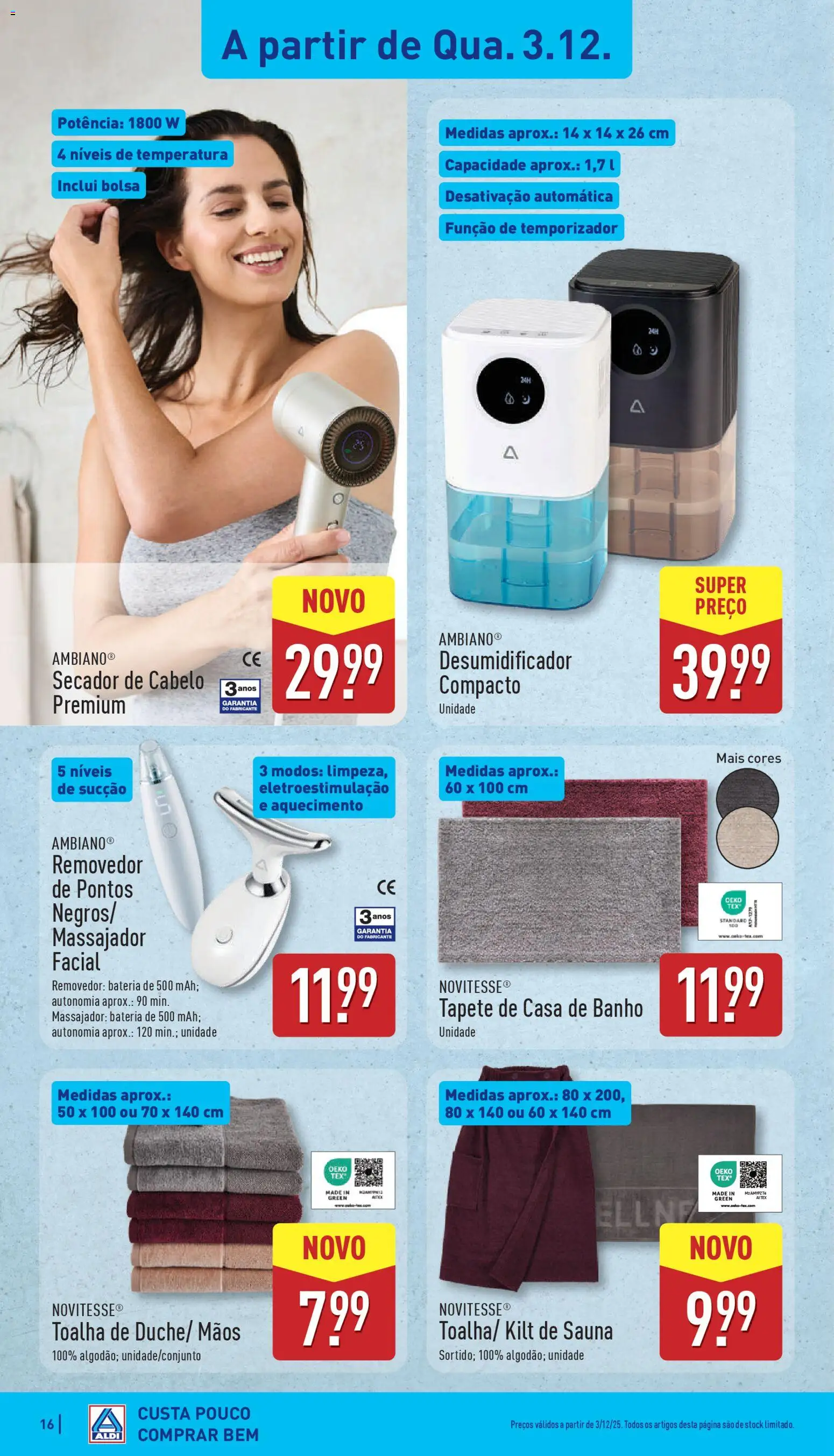 Aldi folheto │ válido de 01.12.2025 | Página: 16 | Produtos: Massajador, Bateria, Banho, Desumidificador