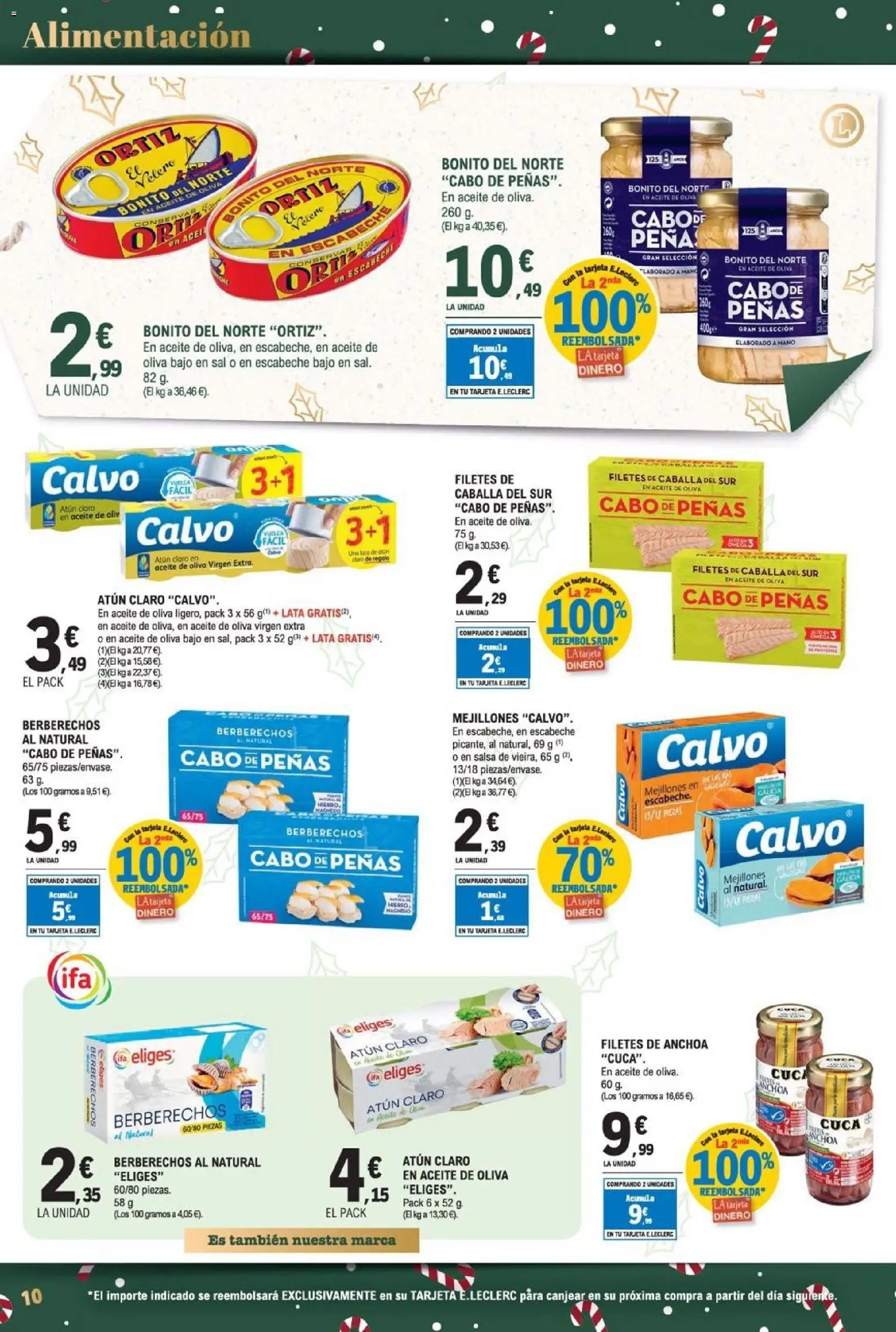 E.Leclerc folleto │ válido desde el 03.12.2025 | Página: 10 | Productos: Berberechos, Aceite, Aceite de oliva virgen extra, Anchoa