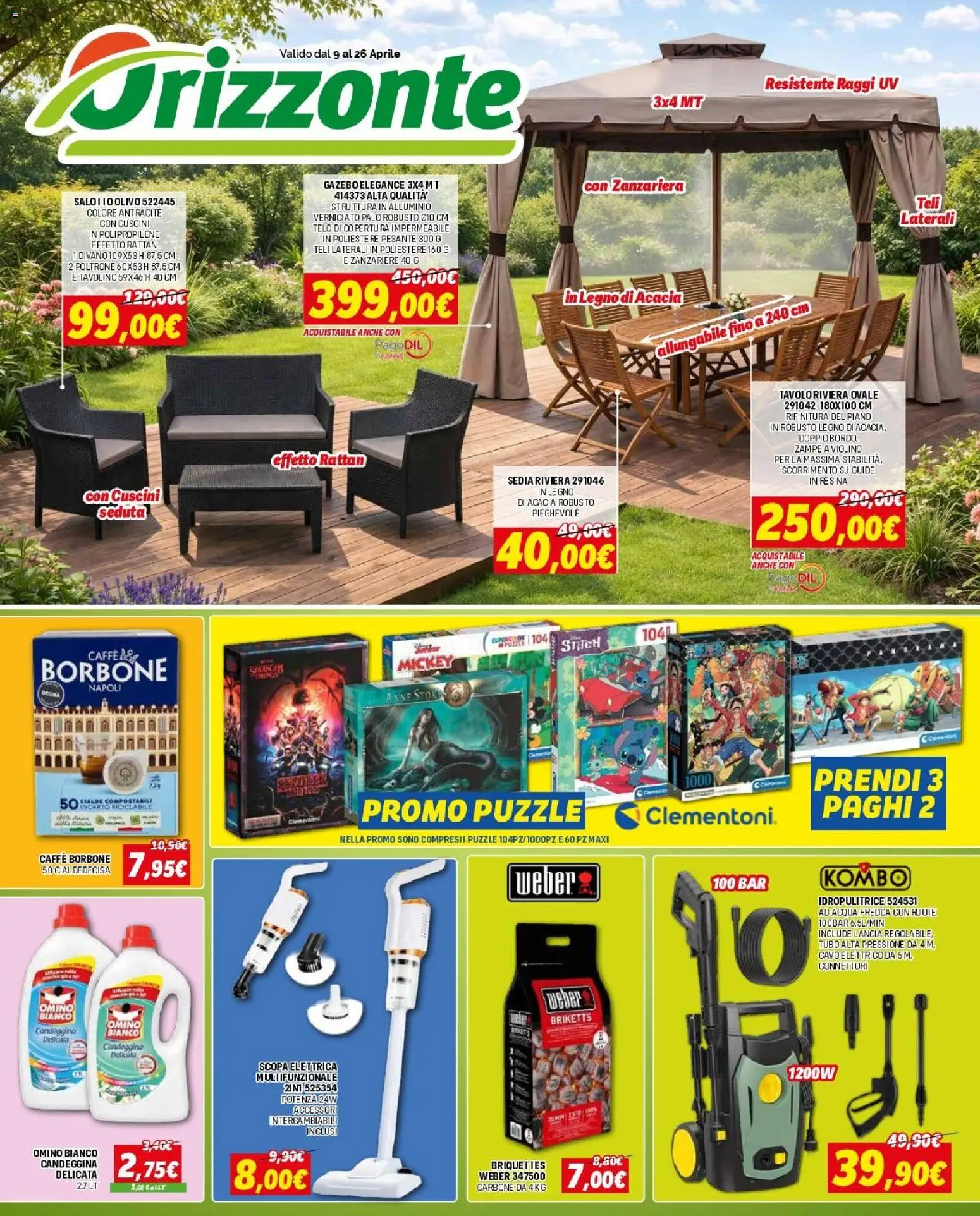 Volantino Orizzonte del 09.04.2026 | Pagina: 1 | Prodotti: Caffè, Candeggina, Acqua, Alluminio