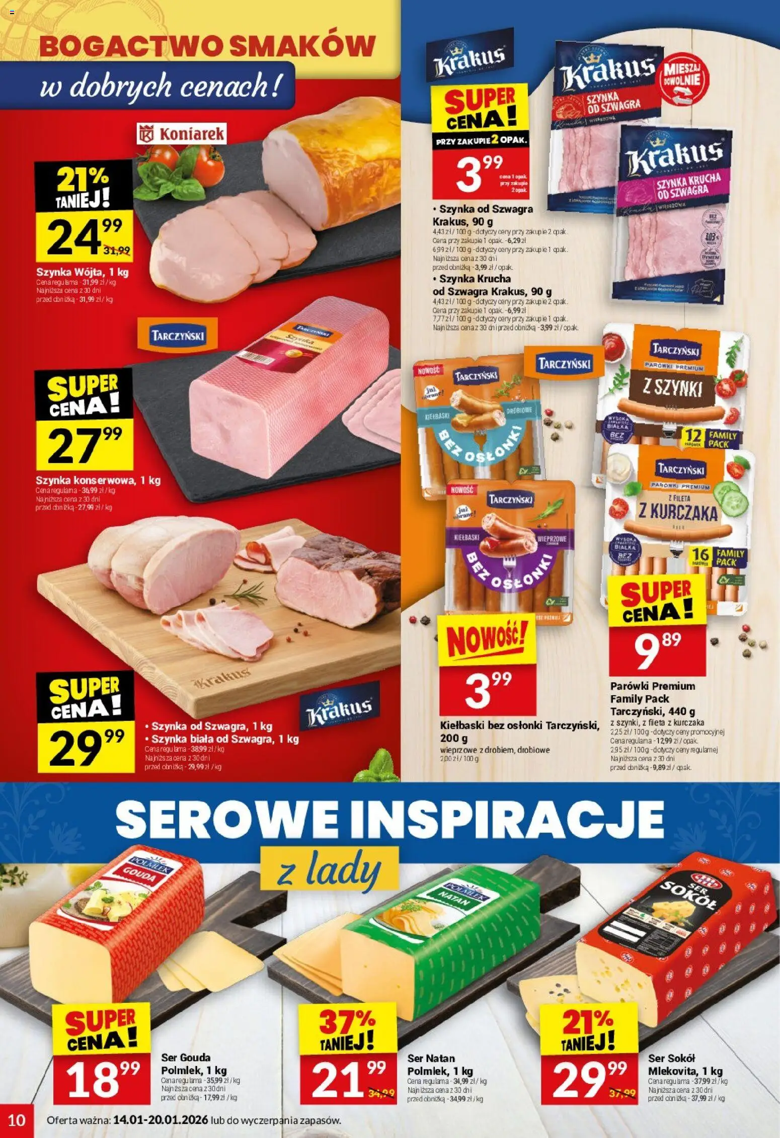 Twój Market Gazetka od 14.01.2026 | Strona: 10 | Produkty: Parówki, Kiełbaski, Szynka, Ser gouda