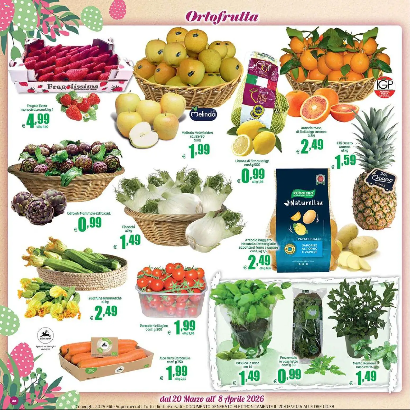 Volantino Elite Supermercati del 20.03.2026 | Pagina: 22 | Prodotti: Carciofi, Basilico, Zucchine, Vaso
