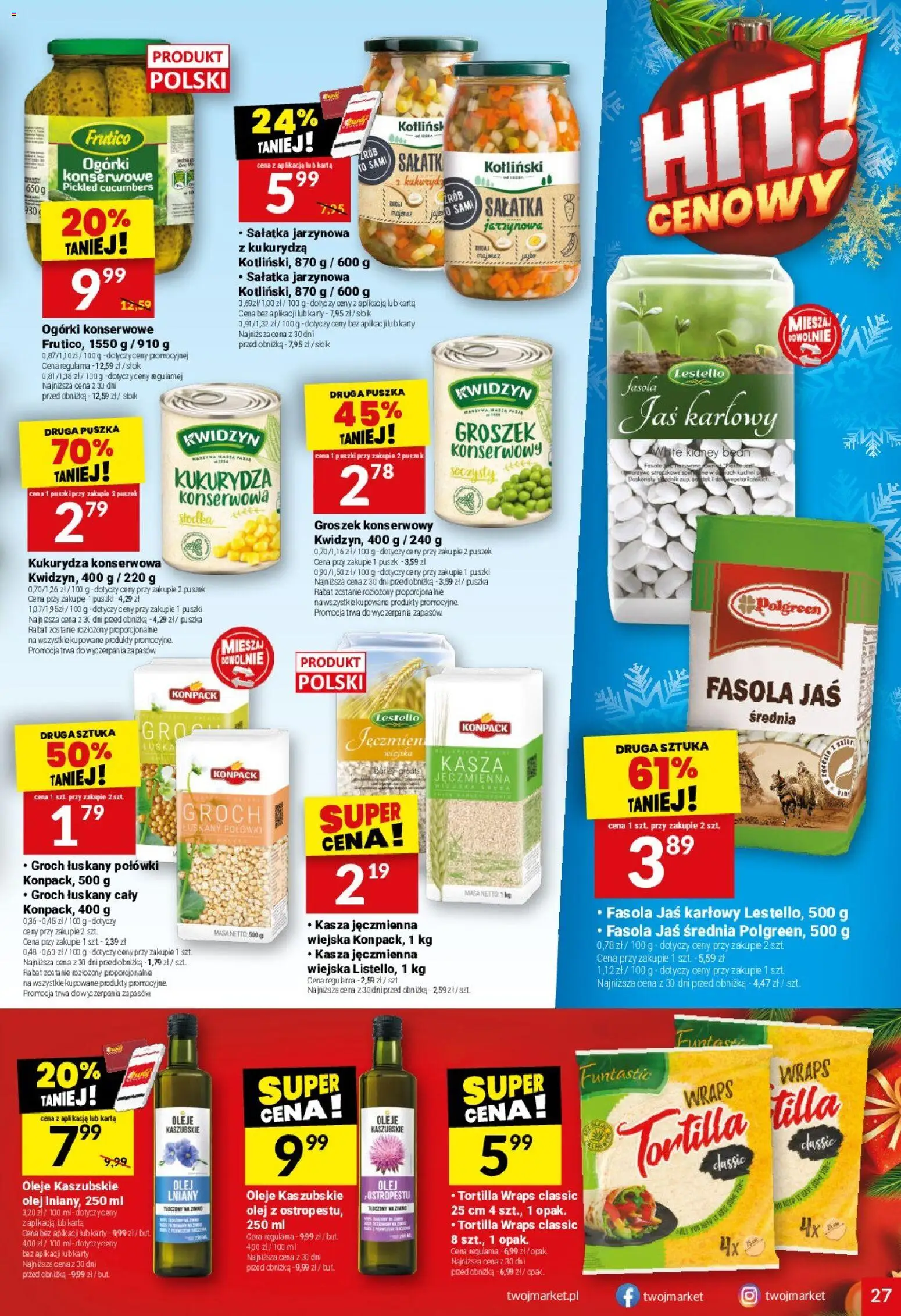 Twój Market Gazetka od 03.12.2025 | Strona: 27 | Produkty: Karta, Groszek, Sok, Ogórki konserwowe