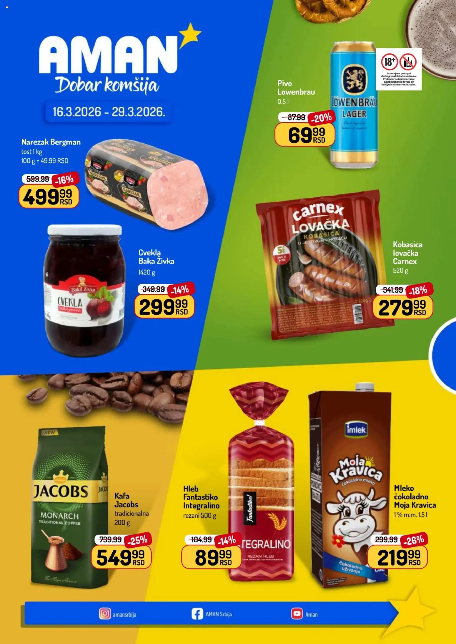 Aman katalog - važi od 16.03.2026 | Strana: 1 | Proizvode: Moja kravica, Narezak, Mleko, Kobasica