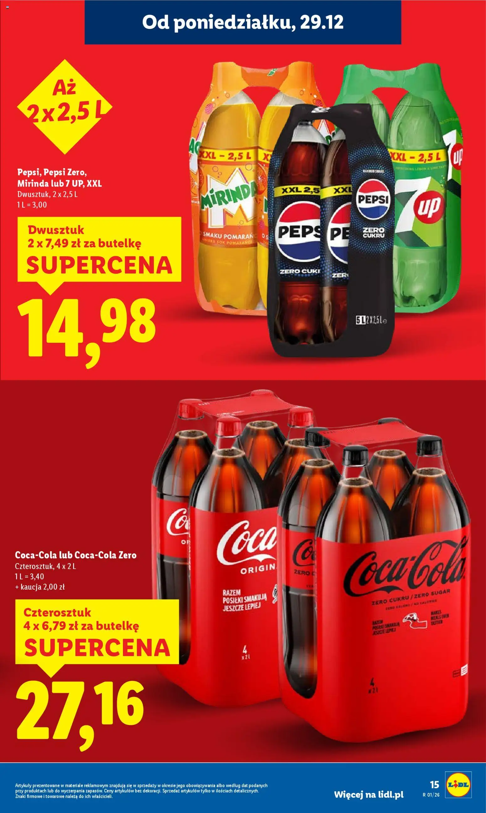 Lidl Gazetka od 29.12.2025 | Strona: 15 | Produkty: Pepsi, Coca cola, Sok