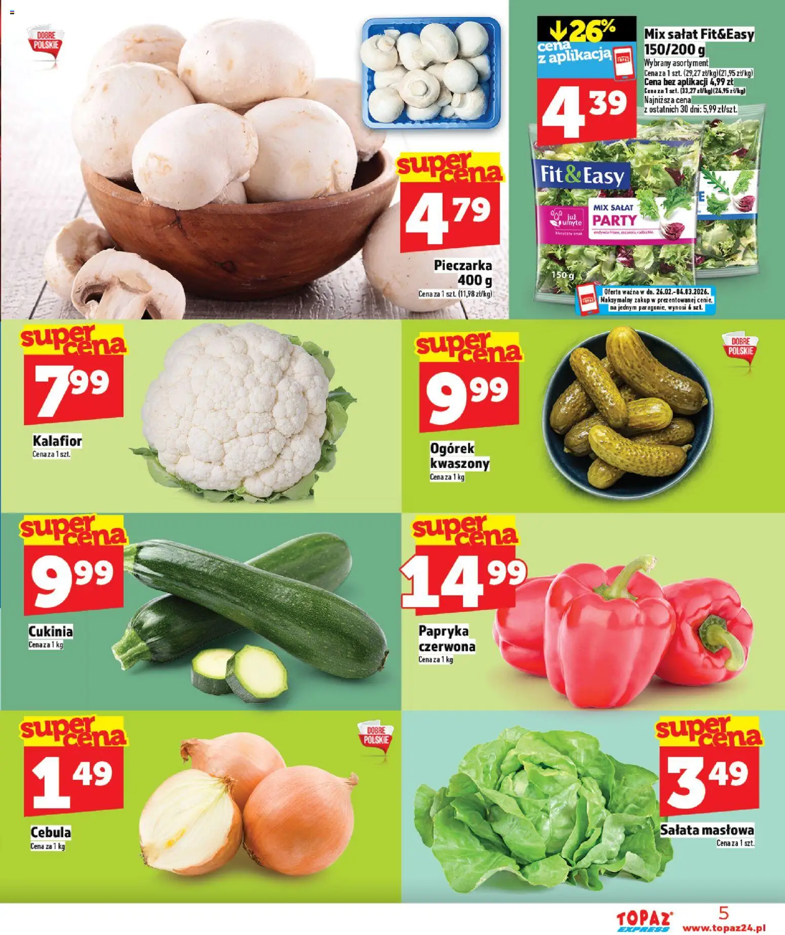 Topaz Gazetka - Express od 26.02.2026 | Strona: 5 | Produkty: Kalafior, Papryka, Cukinia, Mix sałat