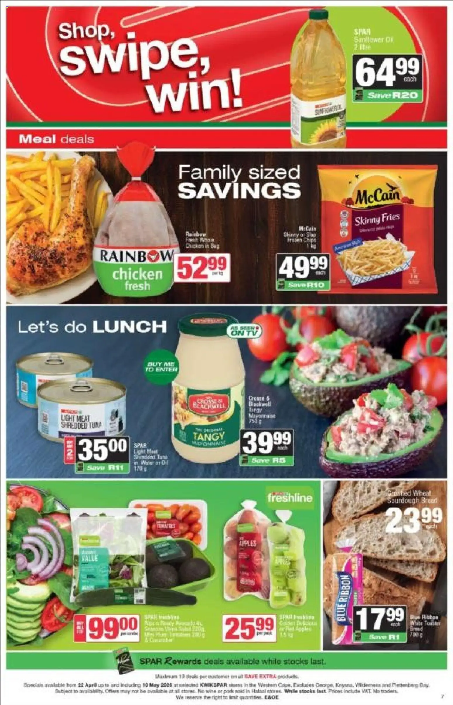 New KWIKSPAR catalogue – valid from 22.04.2026 | Page: 3 | Products: Tuna, Light, Chicken, Apples