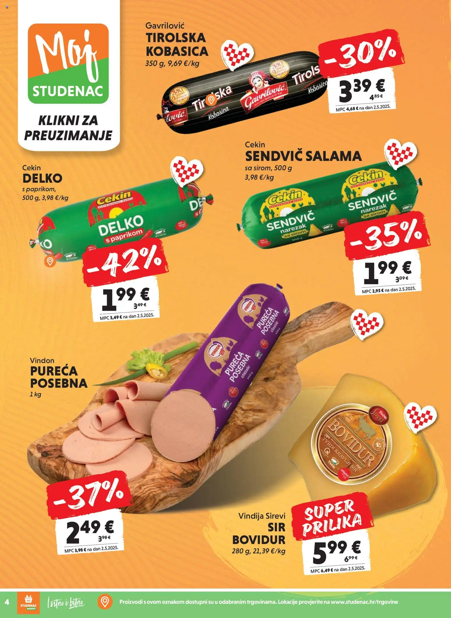 Studenac katalog | vrijedi od 22.10.2025 | Stranica: 4 | Proizvodi: Vindija, Sir, Salama, Narezak