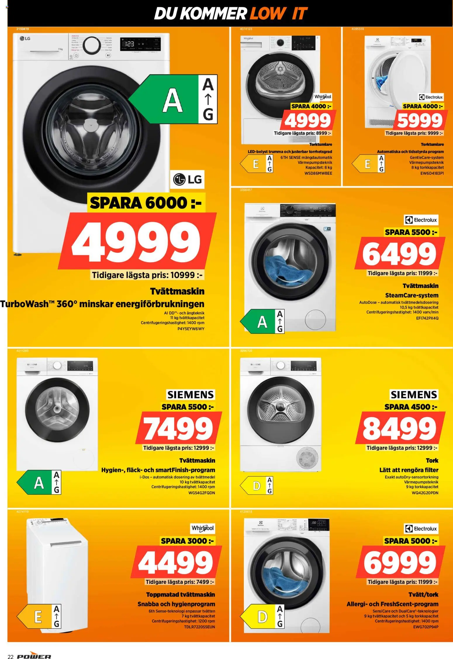 Power reklamblad aktuell från 16.03.2026 | Sida: 22 | Produkter: Tvättmedel, Filter, Tvättmaskin, Torktumlare