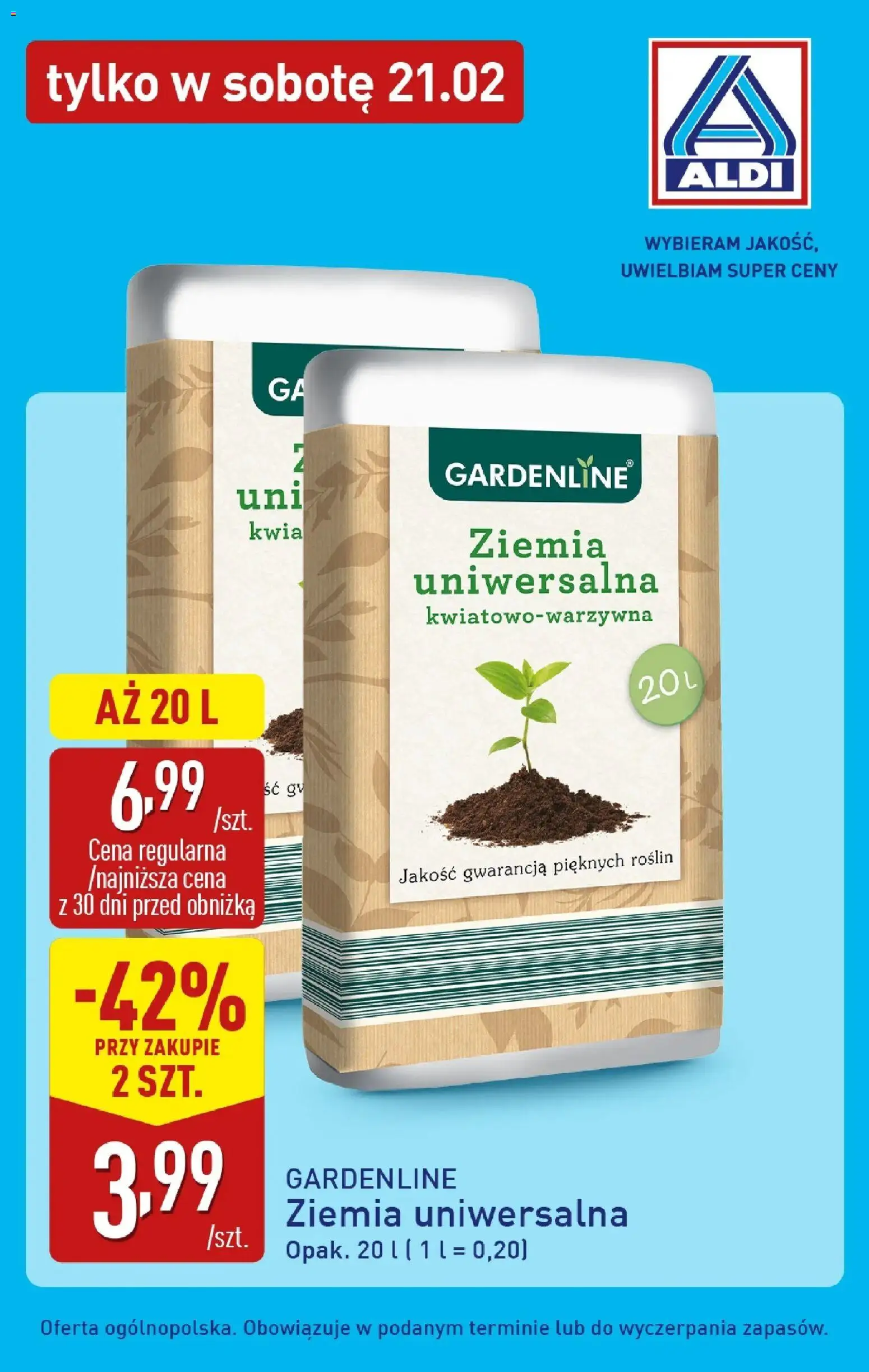 Aldi Gazetka - Tylko w sobotę od 21.02.2026 | Strona: 2 | Produkty: Ziemia uniwersalna, Ziemia