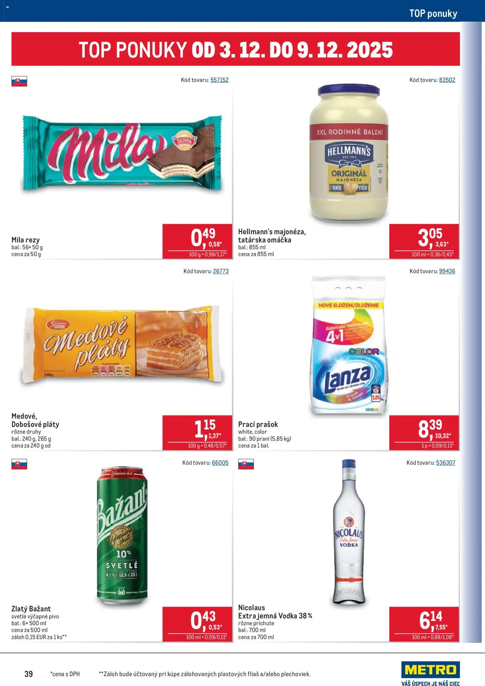Nové Metro akcie – leták je platný od 19.11.2025 | Strana: 39 | Produkty: Pivo, Prací prášok, Zlatý Bažant, Tatárska omáčka