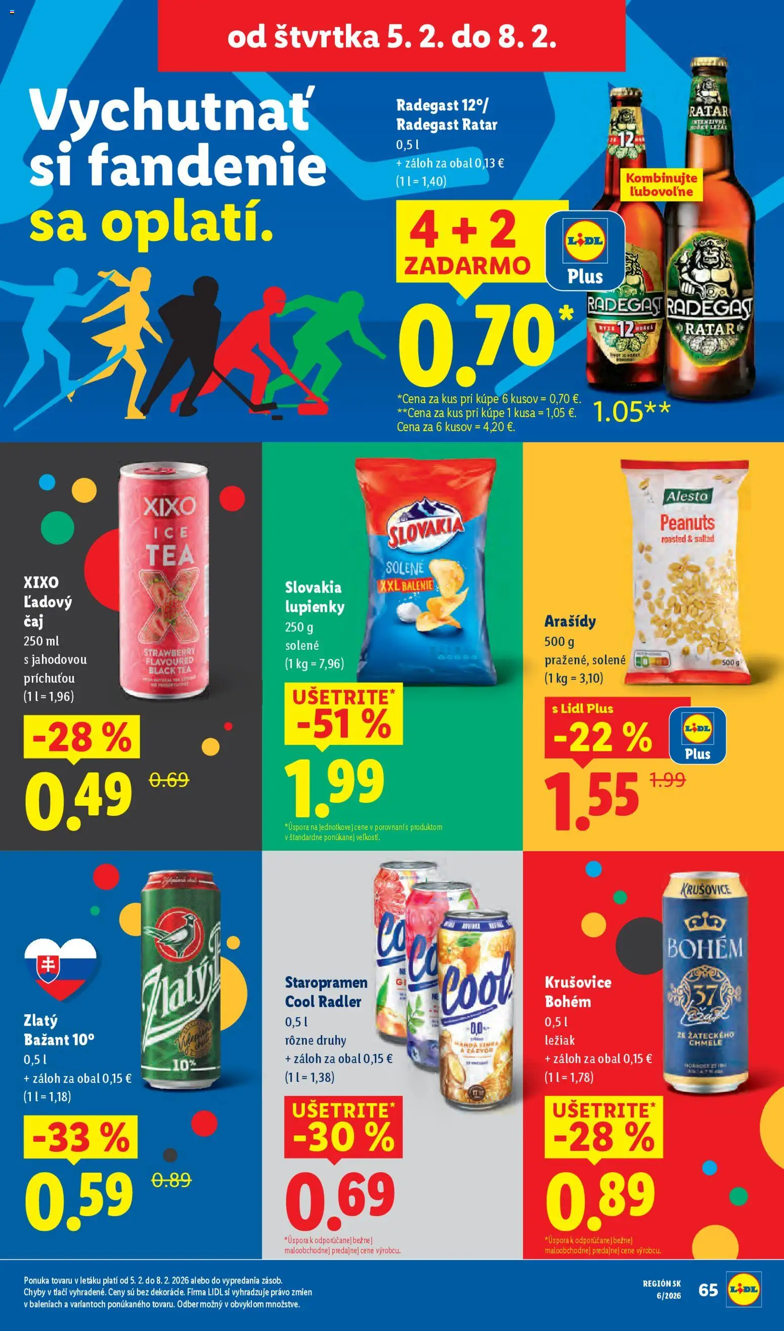 Nové Lidl akcie – leták je platný od 02.02.2026 | Strana: 65 | Produkty: Čaj, Radler, Krušovice, Zlatý Bažant