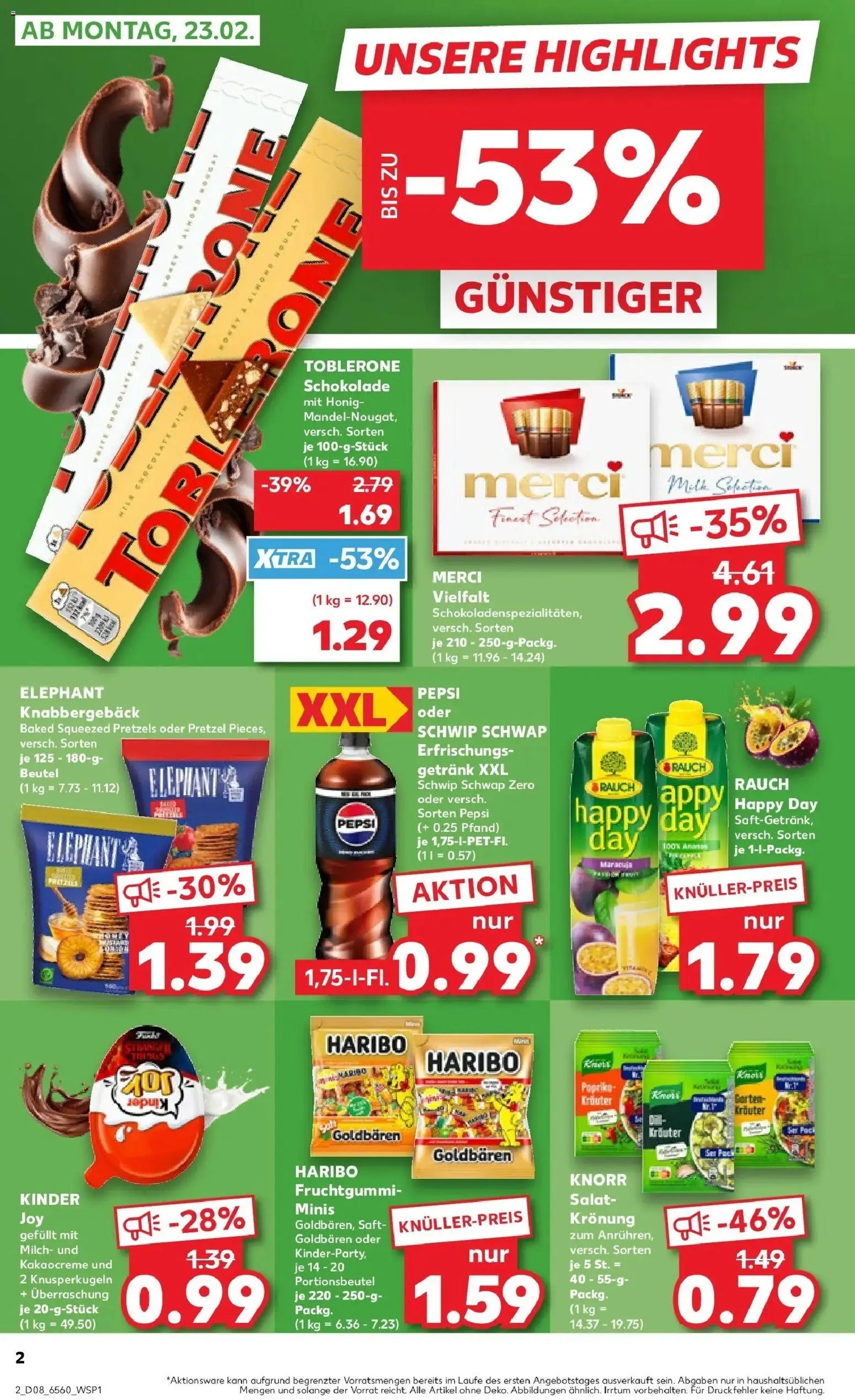 Kaufland prospekt Osnabrück	 – gültig ab 22.02.2026 | Seite: 2 | Produkte: Merci, Haribo, Paprika, Saft