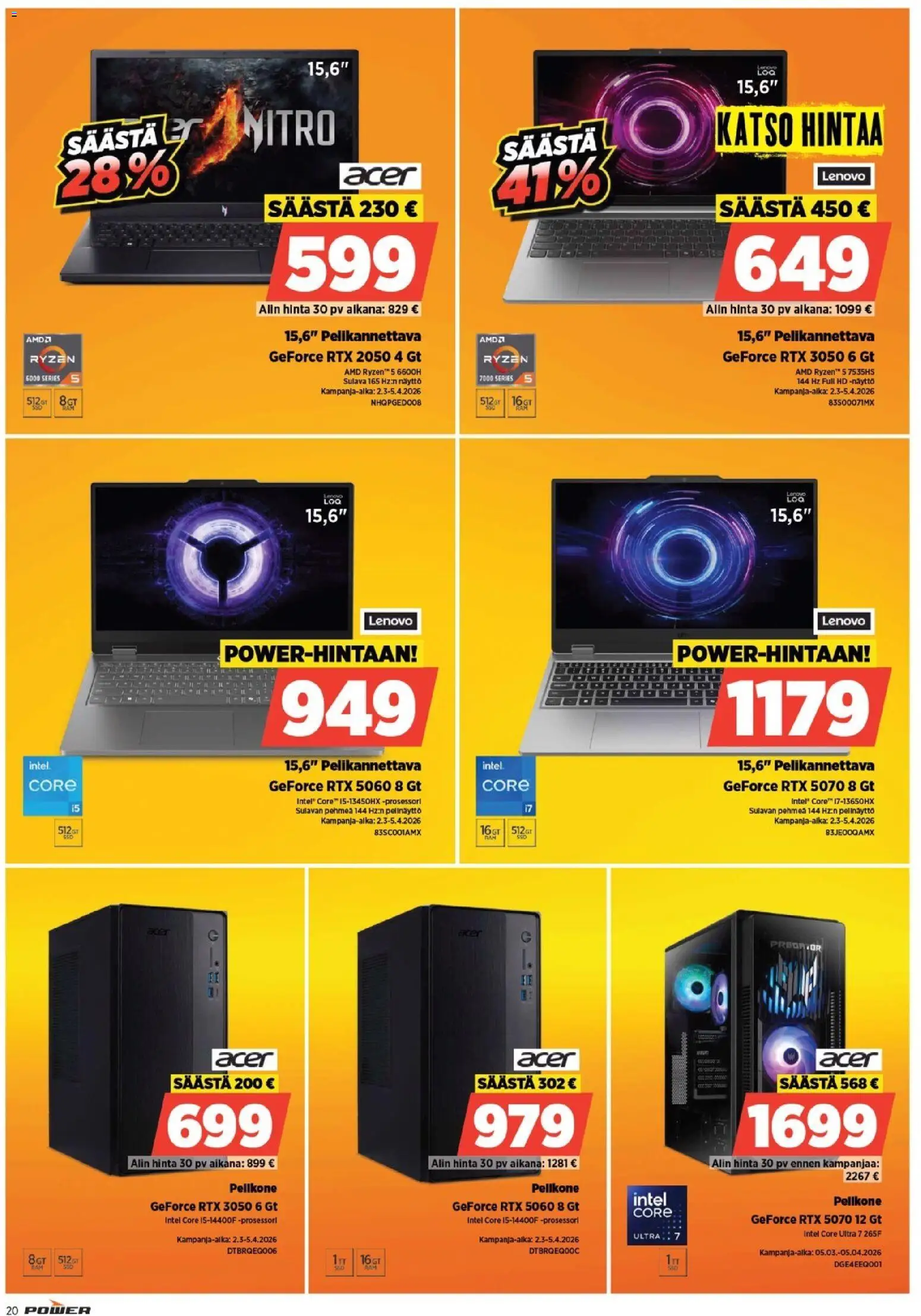 Power tarjoukset – voimassa 16.03.2026 alkaen | Sivu: 20 | Tuotteet: Pelikannettava, Näyttö