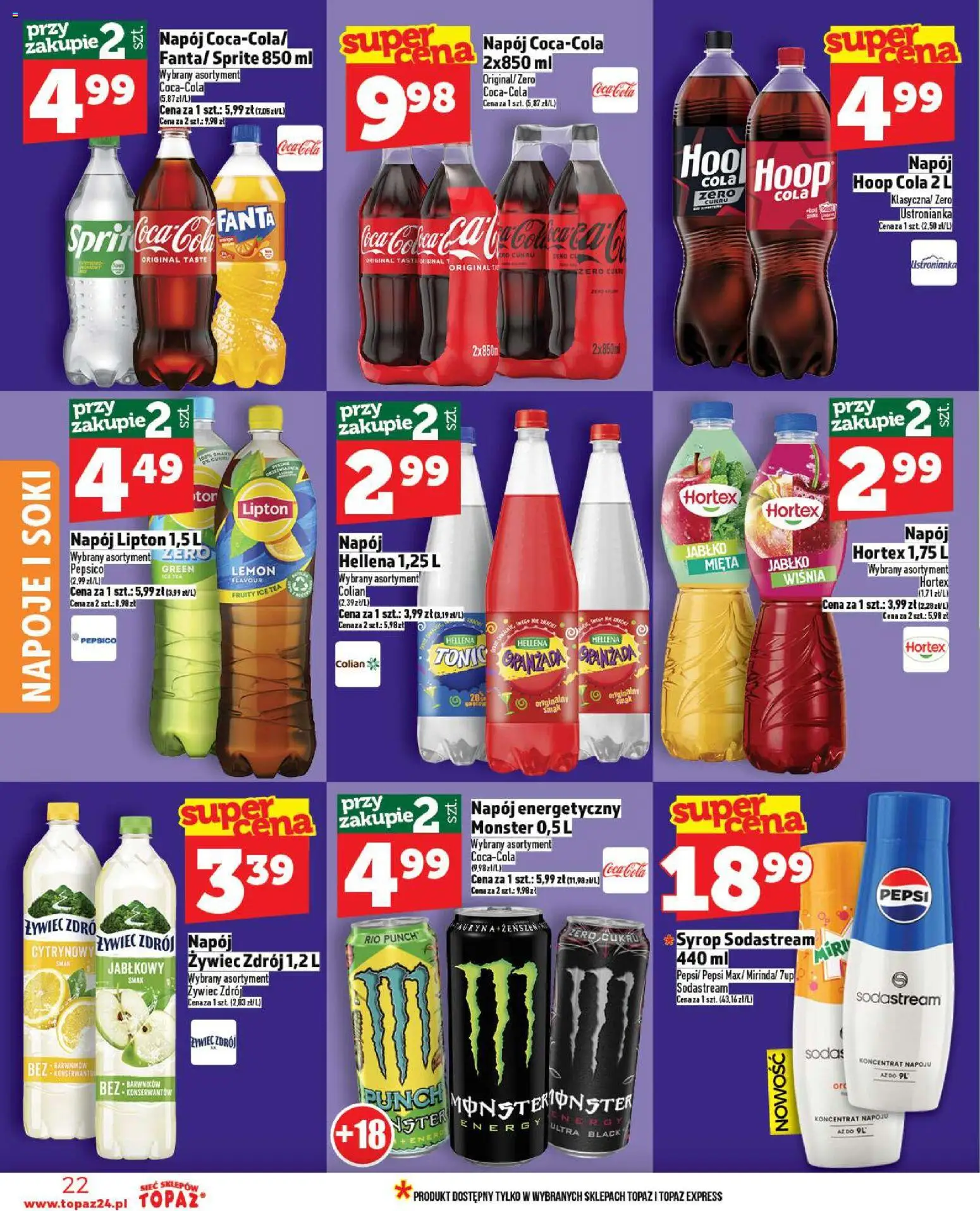 Topaz Gazetka MAZ od 20.11.2025 | Strona: 22 | Produkty: Syrop, Ice Tea, Coca cola, Sodastream