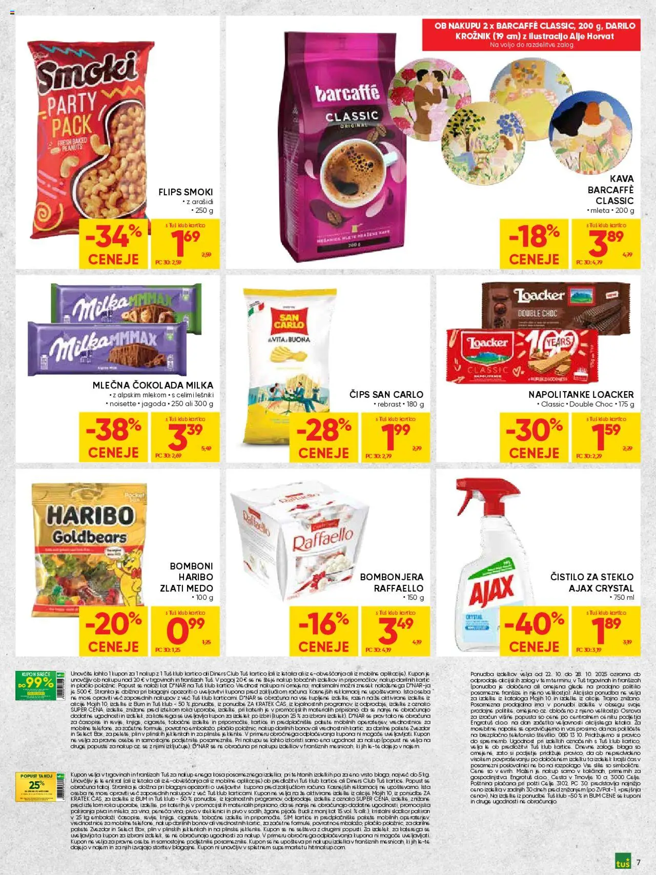 Novi Tuš katalog ponudbe – veljaven od 22.10.2025 | Stran: 7 | Izdelki: Napolitanke, Čistilo za steklo, Kava, Cokolada