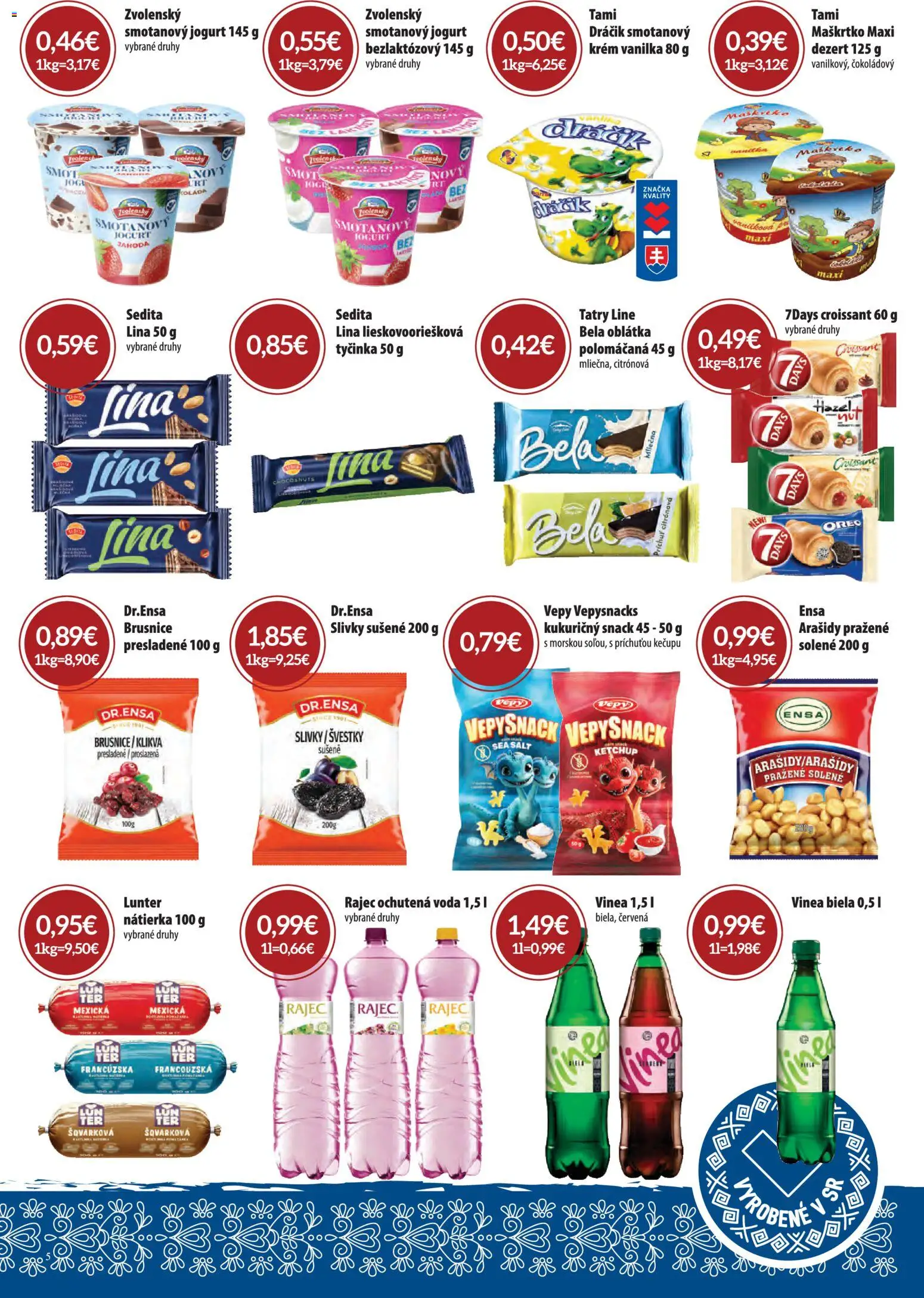 Nové CBA Komfos akcie – leták je platný od 01.04.2026 | Strana: 5 | Produkty: Croissant, Rajec, Krém, Slivky