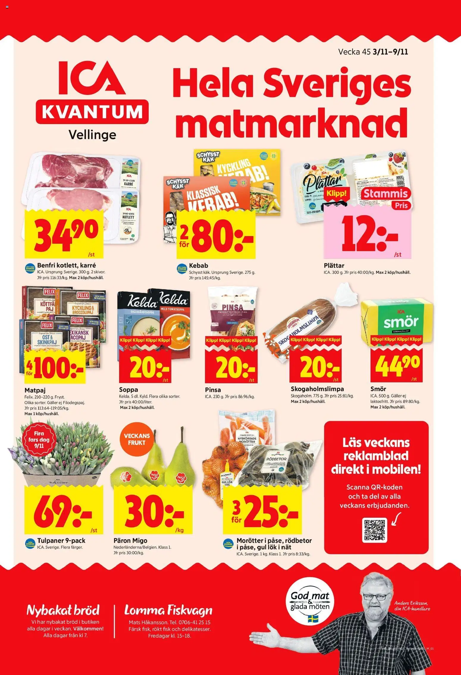 ICA Kvantum reklamblad aktuell från 03.11.2025 | Sida: 1 | Produkter: Galler, Smör, Bröd, Soppa