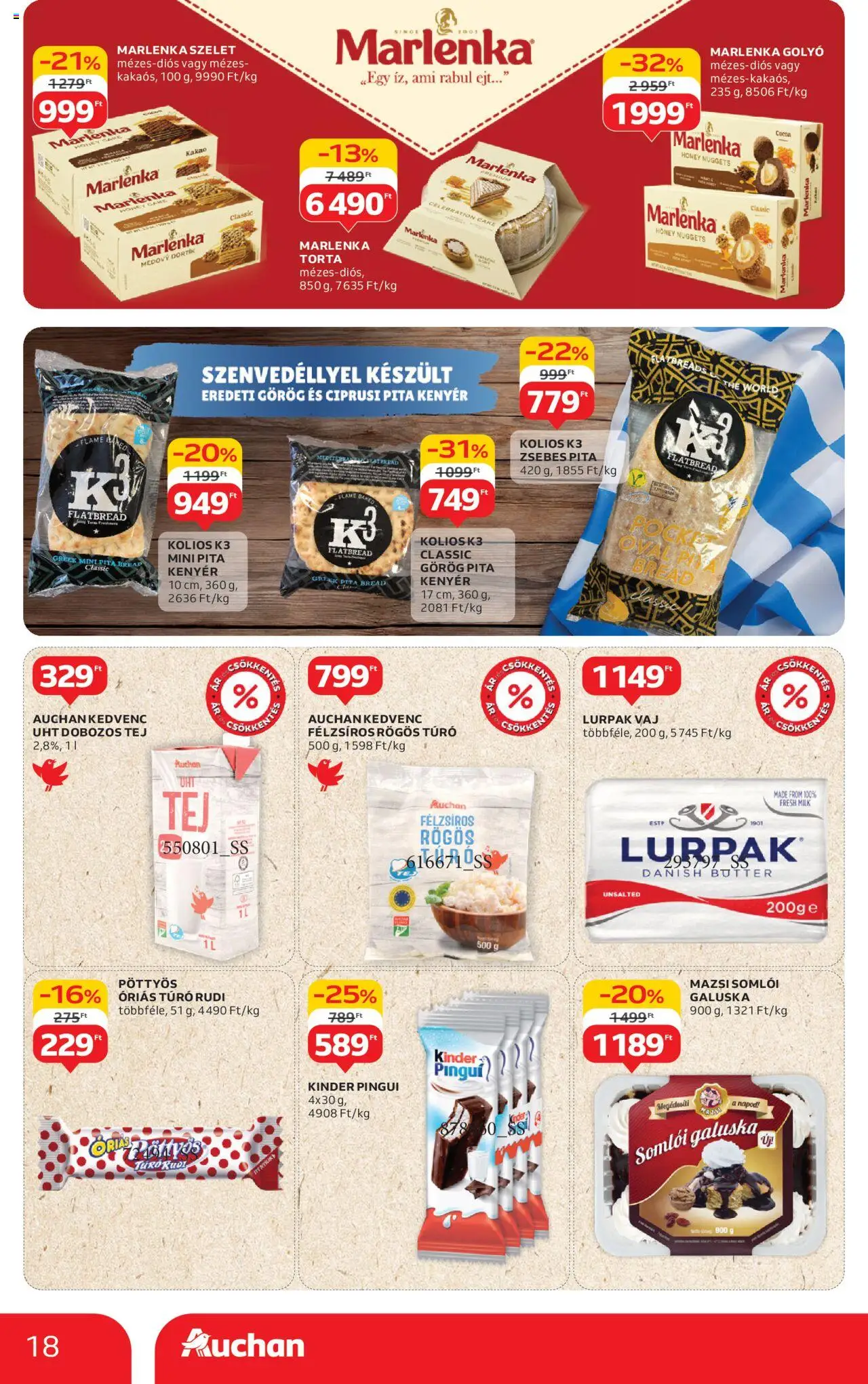 Auchan akciós ujság - amely érvényes a következő dátumtól: 07.08.2025 | Oldal: 18 | Termékek: Túró rudi, Pita, Vaj, Kenyér