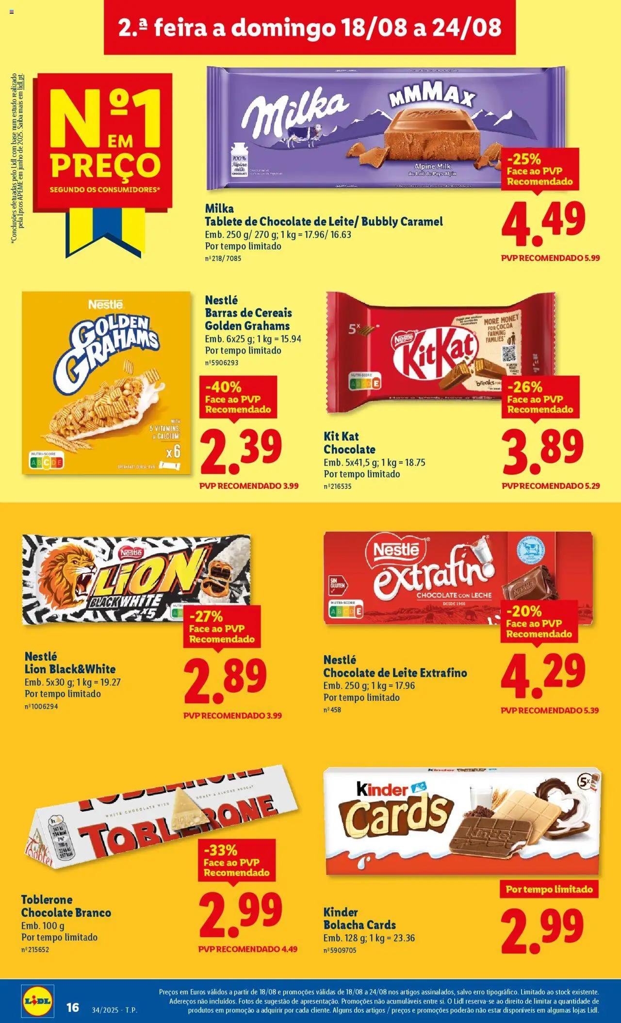 Lidl folheto │ válido de 18.08.2025 | Página: 16 | Produtos: Barras de cereais, Leite, Chocolate, Cereais