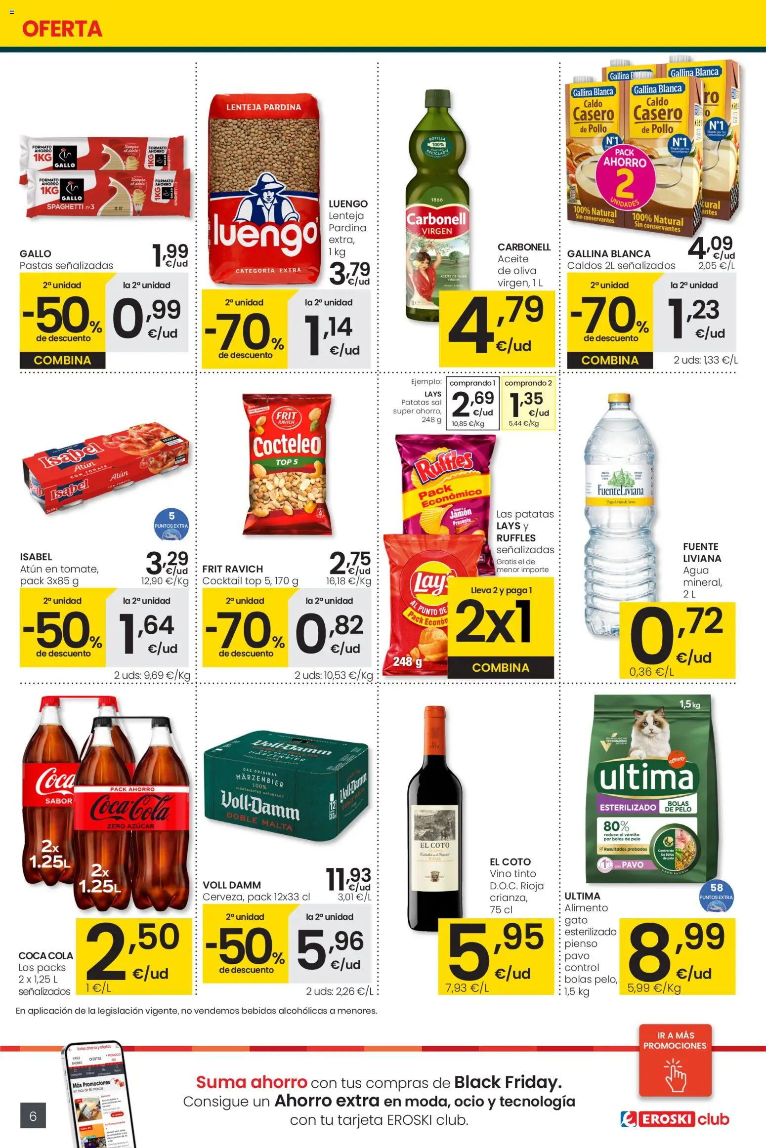Eroski - Supermercados │ válido desde el 13.11.2025 | Página: 6 | Productos: Aceite, Jamón, Vino, Aceite de oliva