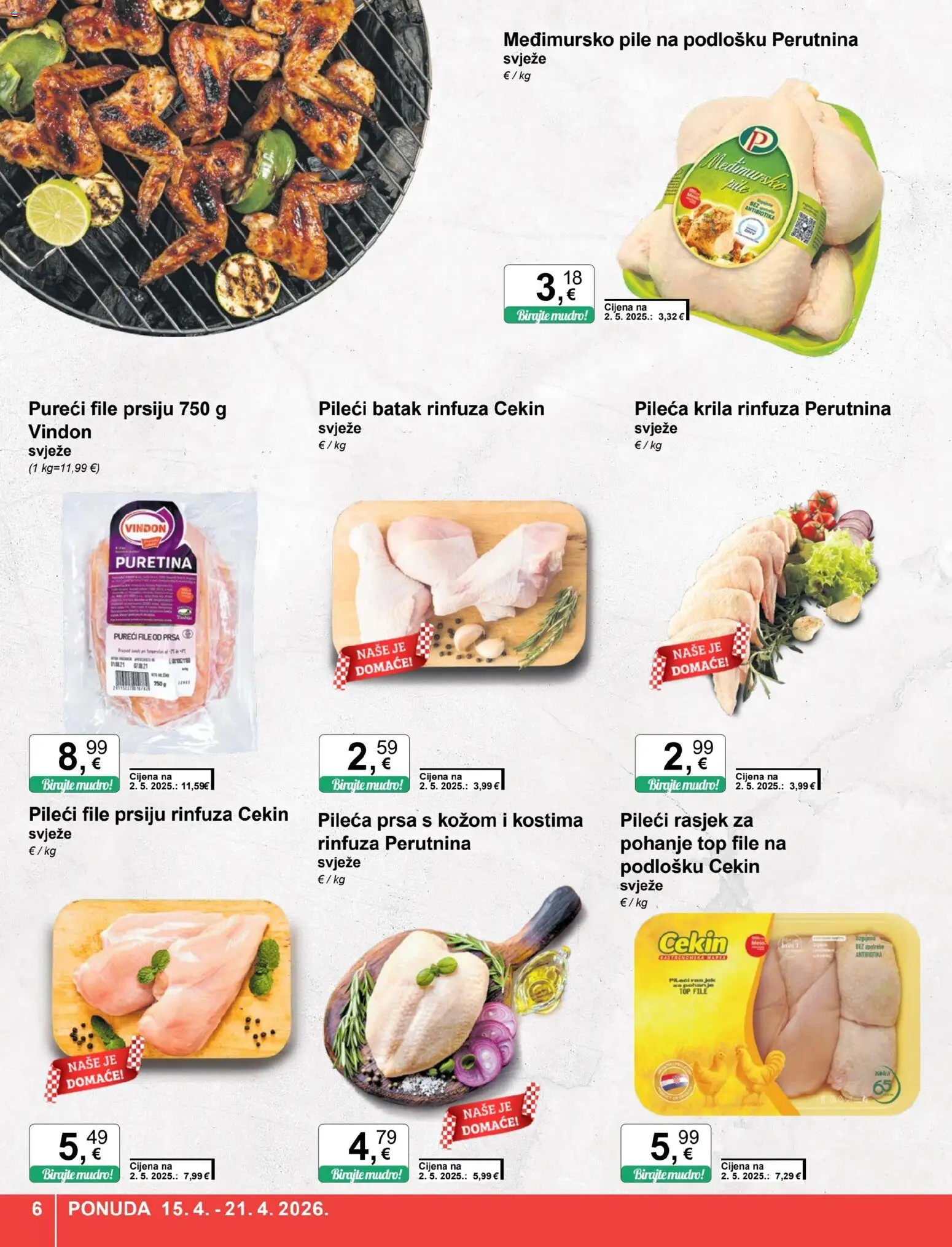 KTC katalog | vrijedi od 15.04.2026 | Stranica: 6 | Proizvodi: Puretina, Pileća krila, Pileći file, Pileća prsa