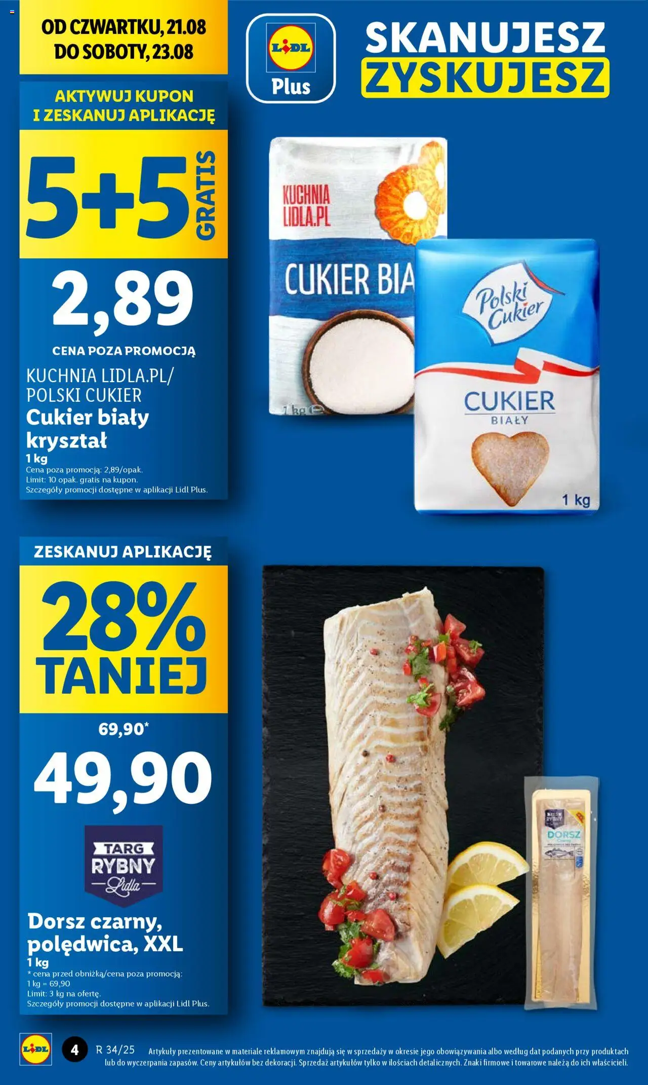 Lidl Gazetka od 21.08.2025 | Strona: 4 | Produkty: Dorsz, Cukier biały, Cukier