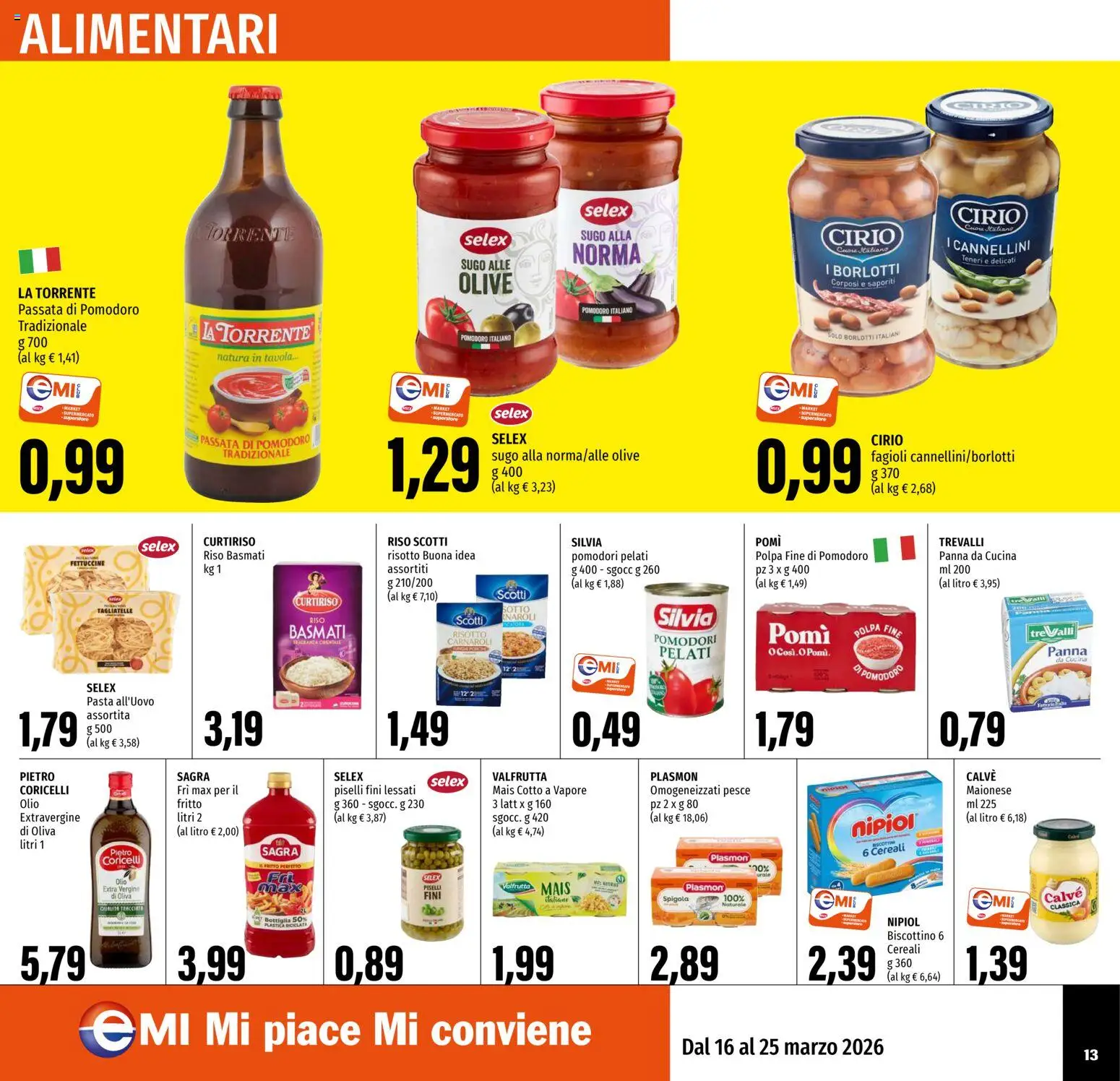 Volantino EMI del 16.03.2026 | Pagina: 13 | Prodotti: Riso Basmati, Pomodoro, Passata di pomodoro, Spigola