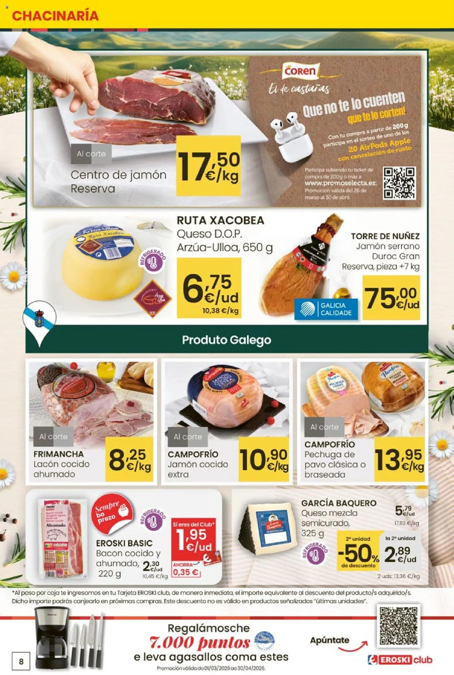 Eroski Quieres ahorrar conmigo │ válido desde el 16.04.2026 | Página: 8 | Productos: Queso, Jamón, Apple, Caja
