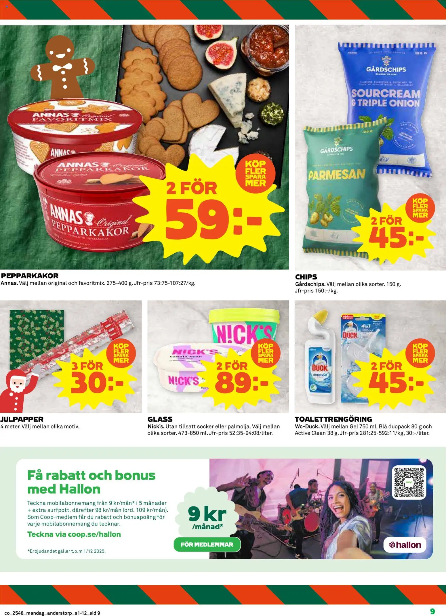 Coop reklamblad aktuell från 24.11.2025 | Sida: 9 | Produkter: Galler, Chips, Glass, Hallon