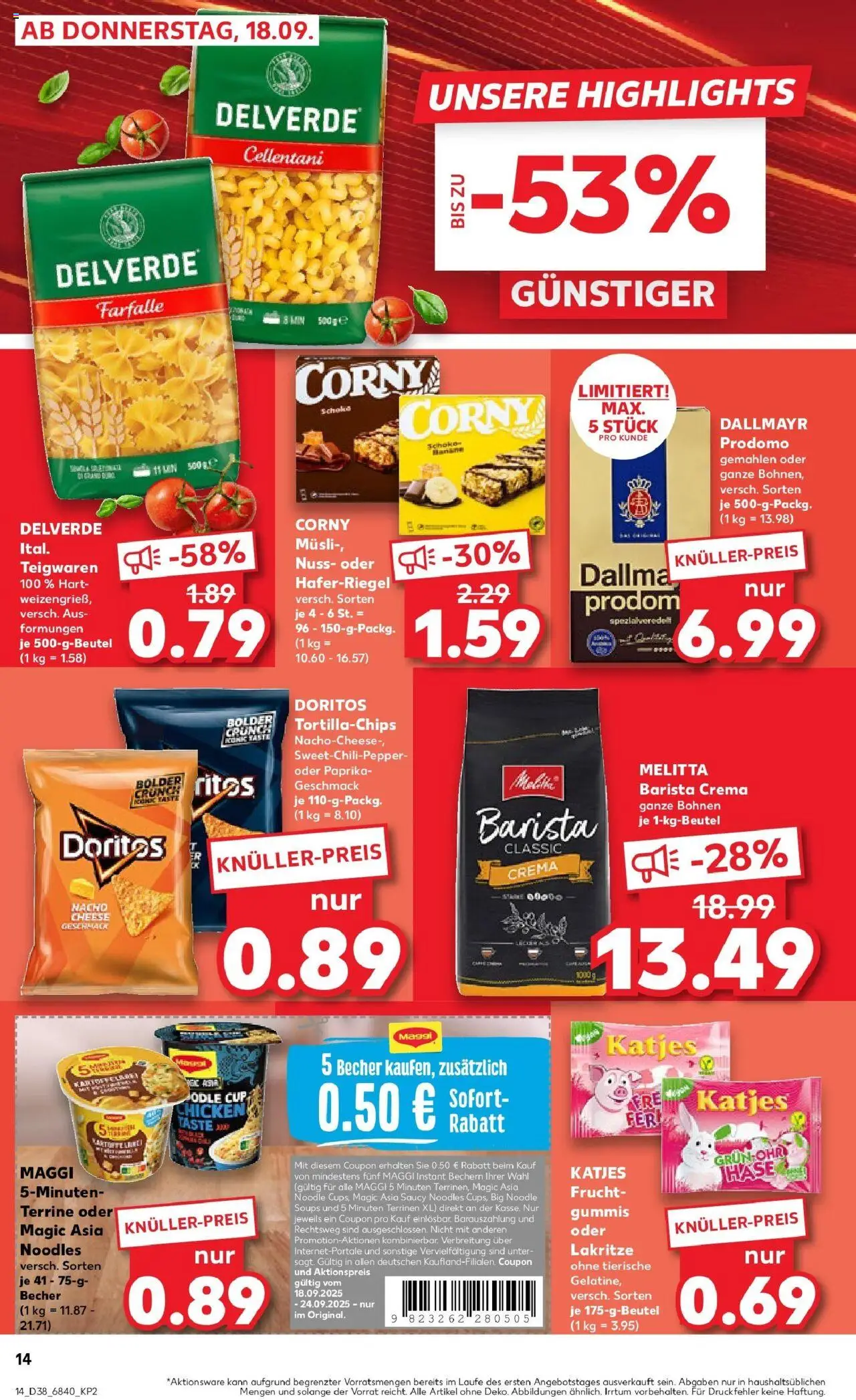 Kaufland prospekt Hameln	 – gültig ab 21.09.2025 | Seite: 14 | Produkte: Musli, Melitta, Paprika, Dallmayr prodomo