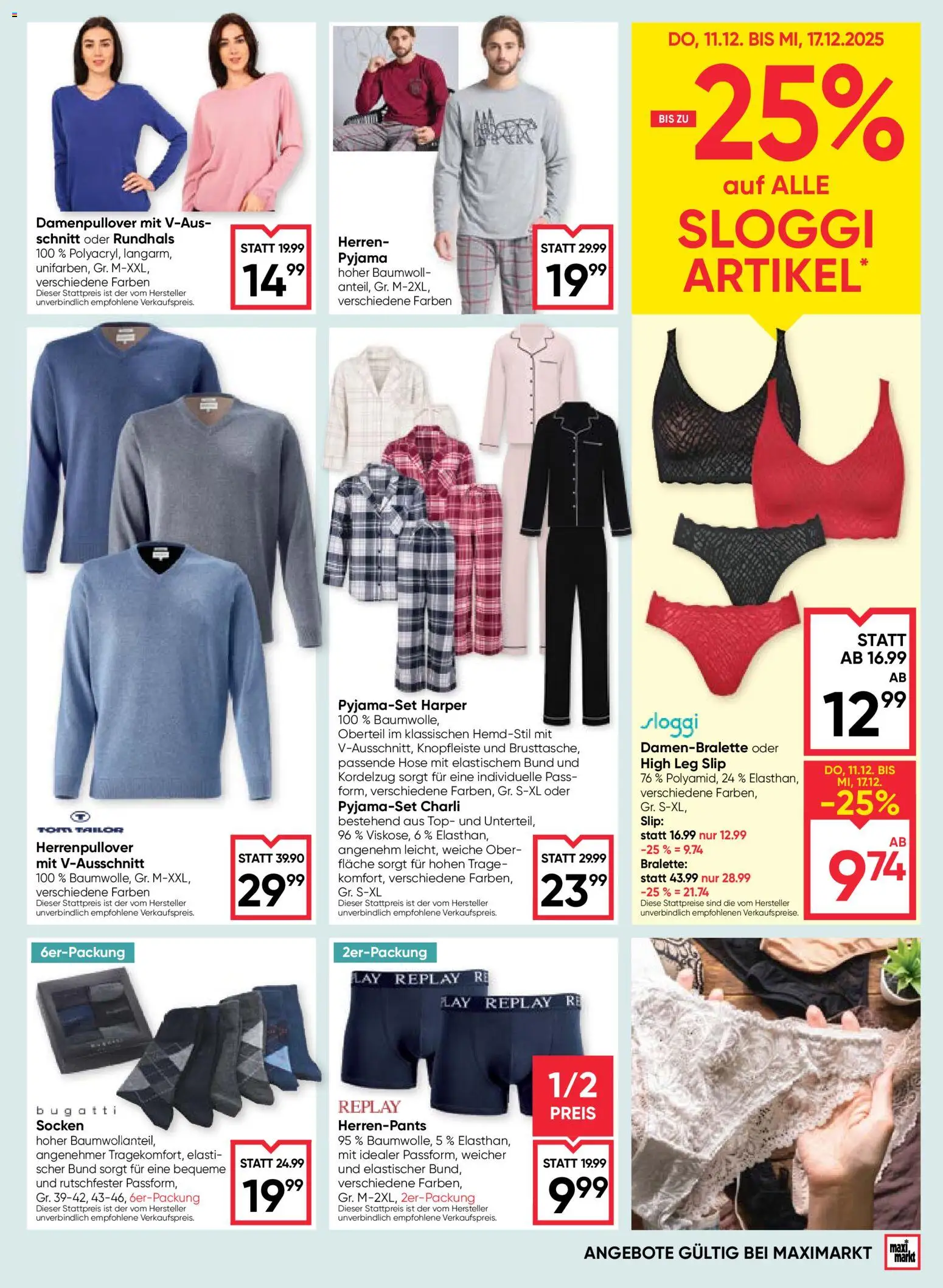 Maximarkt Flugblatt gültig ab 11.12.2025 | Seite: 25 | Produkte: Hose, Socken, Pyjama, Slip