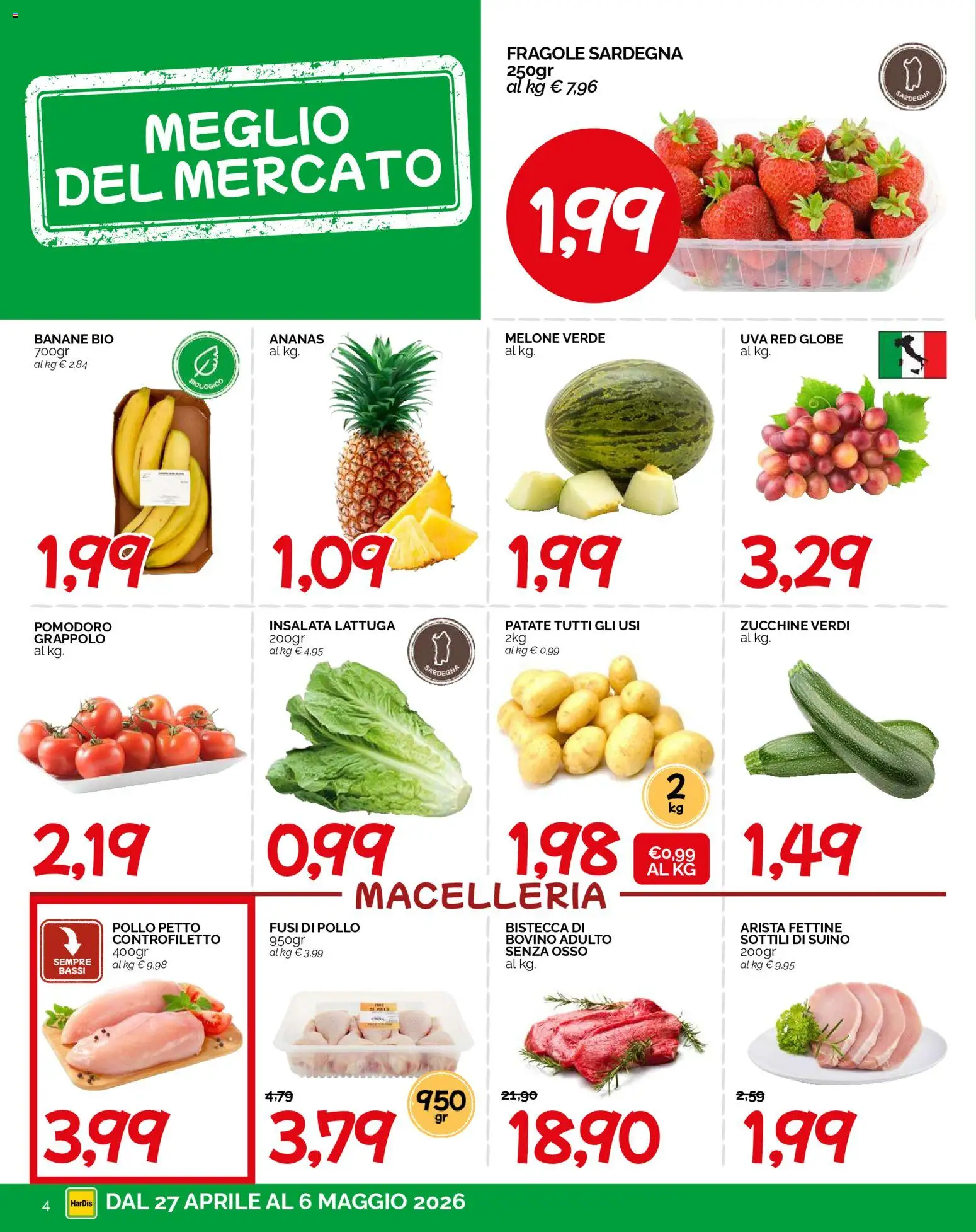 Volantino HarDis del 27.04.2026 | Pagina: 4 | Prodotti: Bovino, Suino, Melone, Lattuga