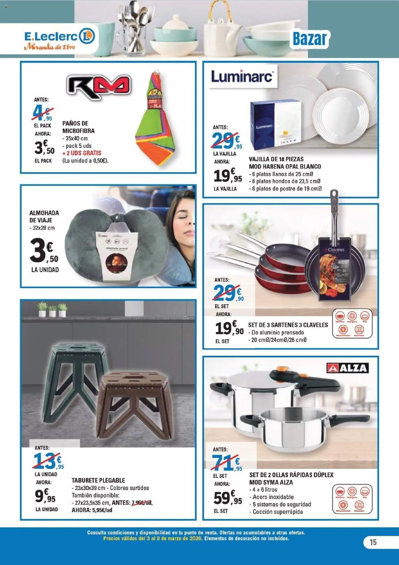 E.Leclerc - Miranda de Ebro │ válido desde el 03.03.2026 | Página: 15 | Productos: Taburete, Βρεφικό κρεβάτι, Almohada