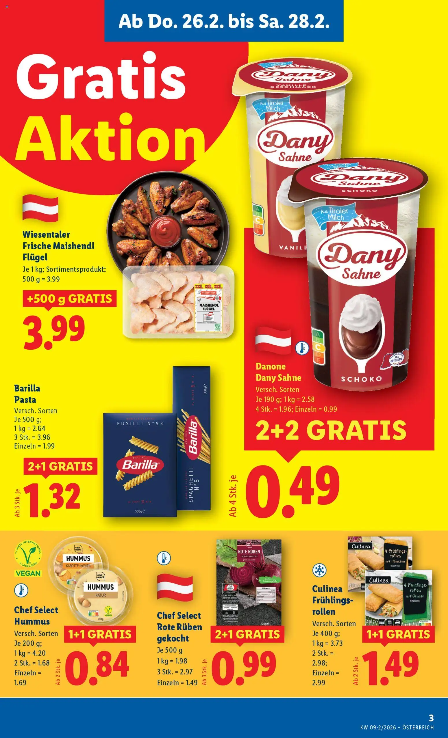 Lidl Flugblatt gültig ab 26.02.2026 | Seite: 3 | Produkte: Pasta, Sahne, Gemüse, Hajdina liszt