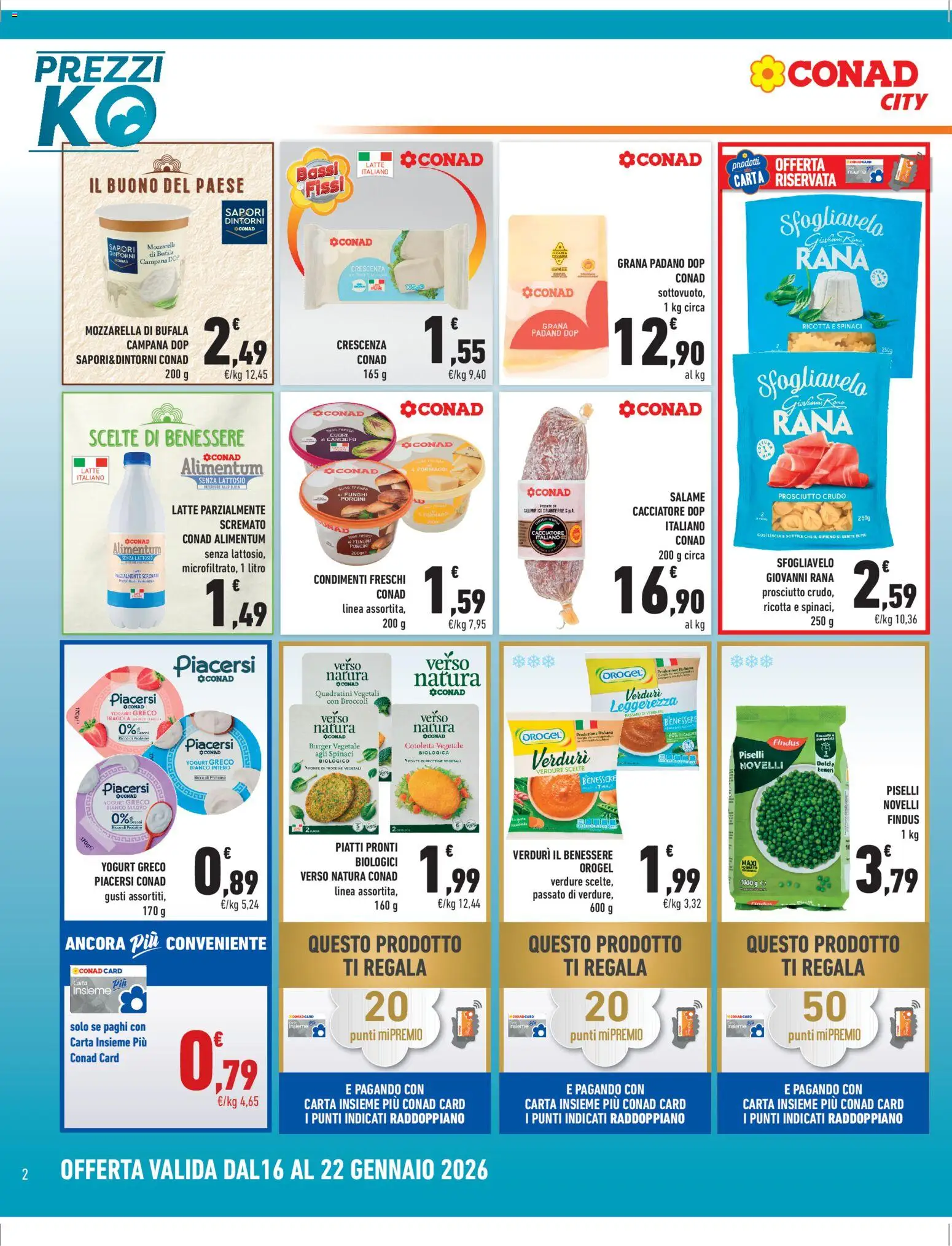 Volantino Conad del 16.01.2026 | Pagina: 2 | Prodotti: Yogurt greco, Salame, Verdure, Grana Padano